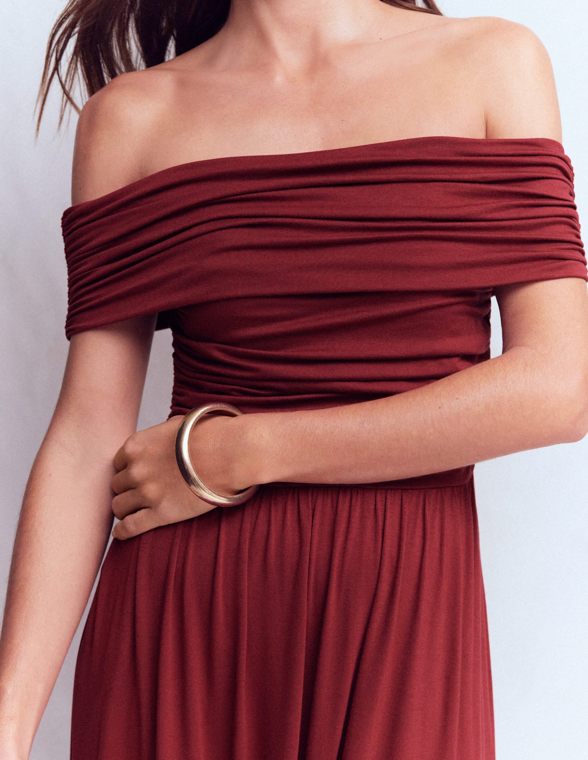Bardot Gerafftes Maxikleid-Burgunderrot - Image 3