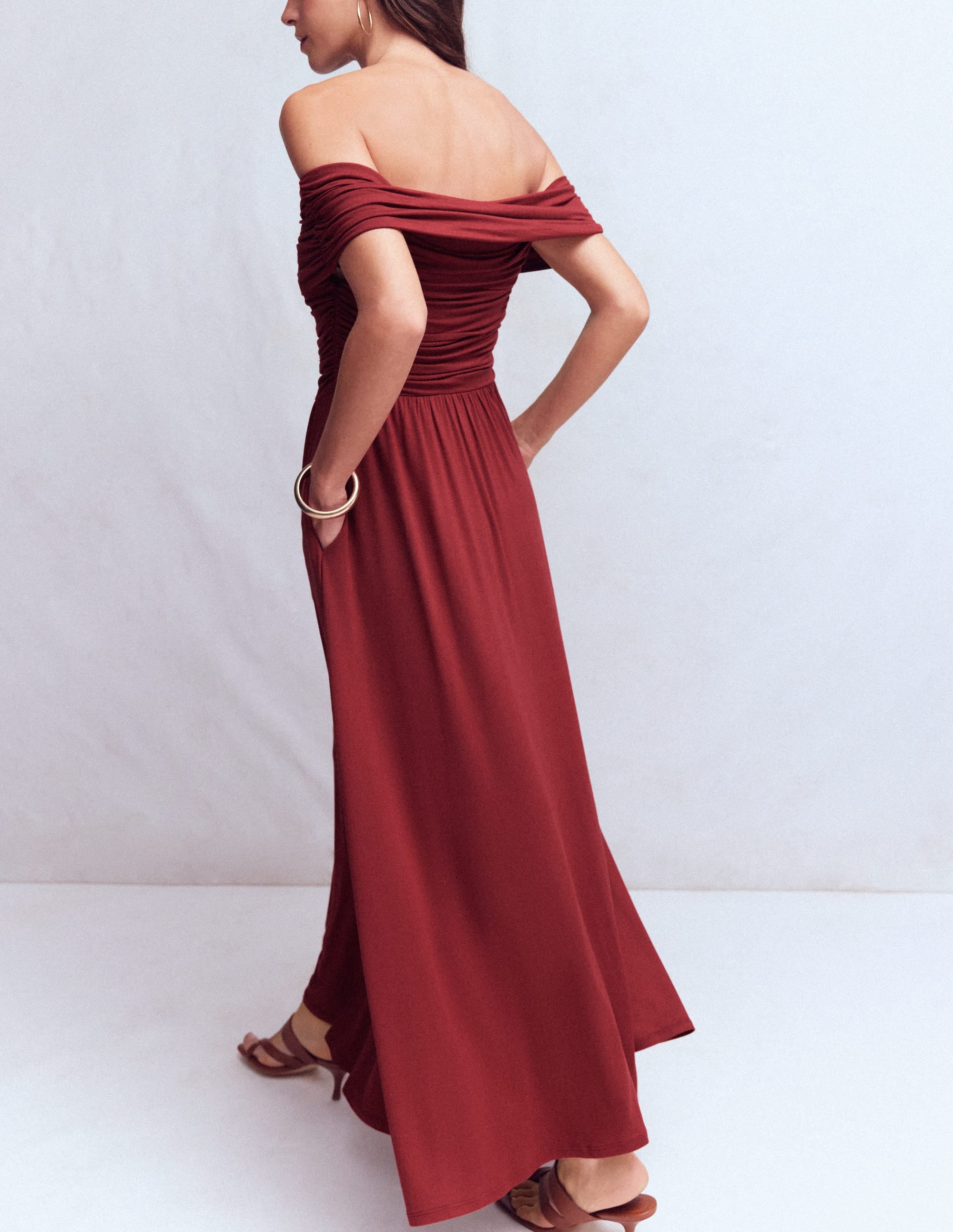 Bardot Gerafftes Maxikleid-Burgunderrot - Image 4