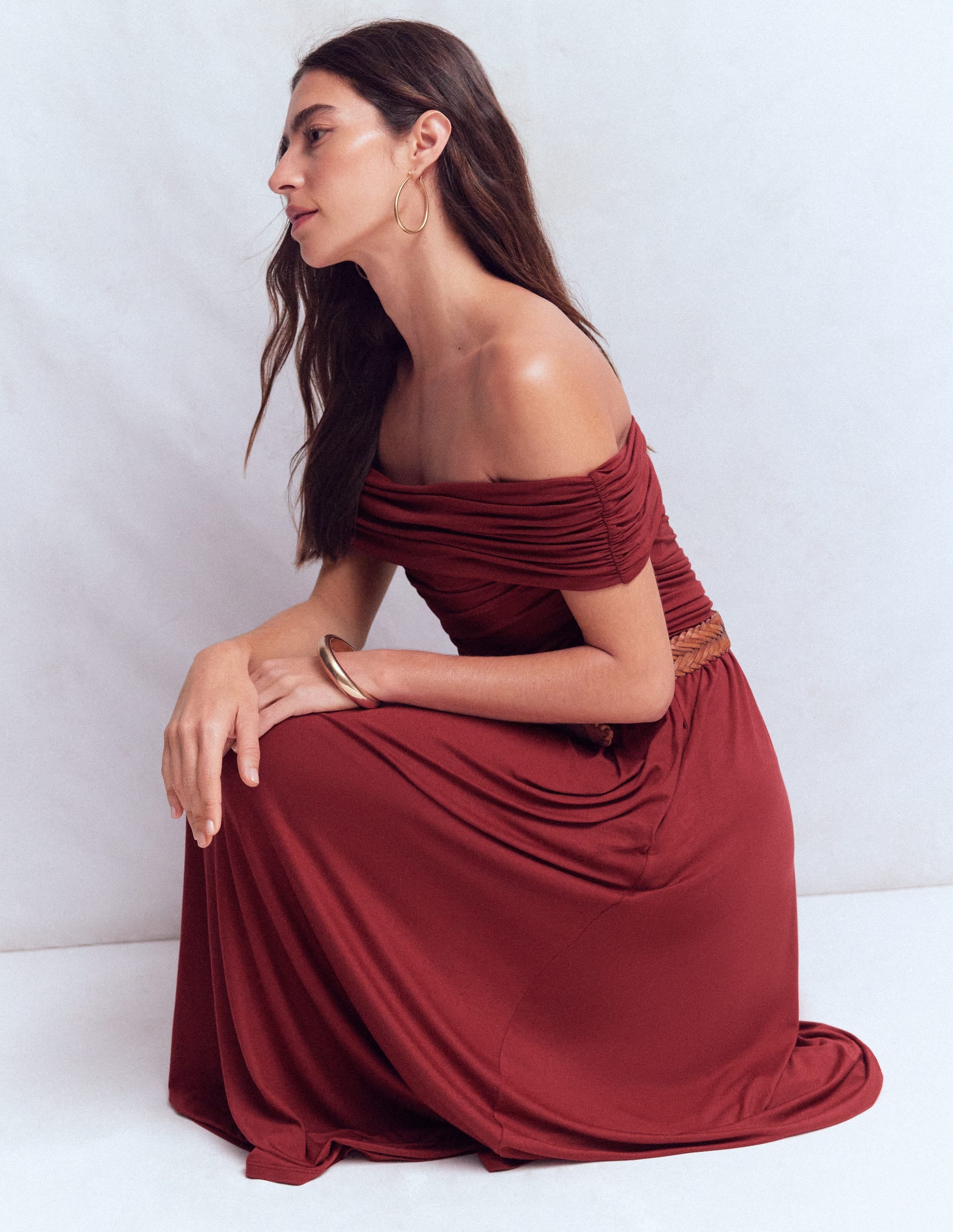 Bardot Gerafftes Maxikleid-Burgunderrot - Image 5