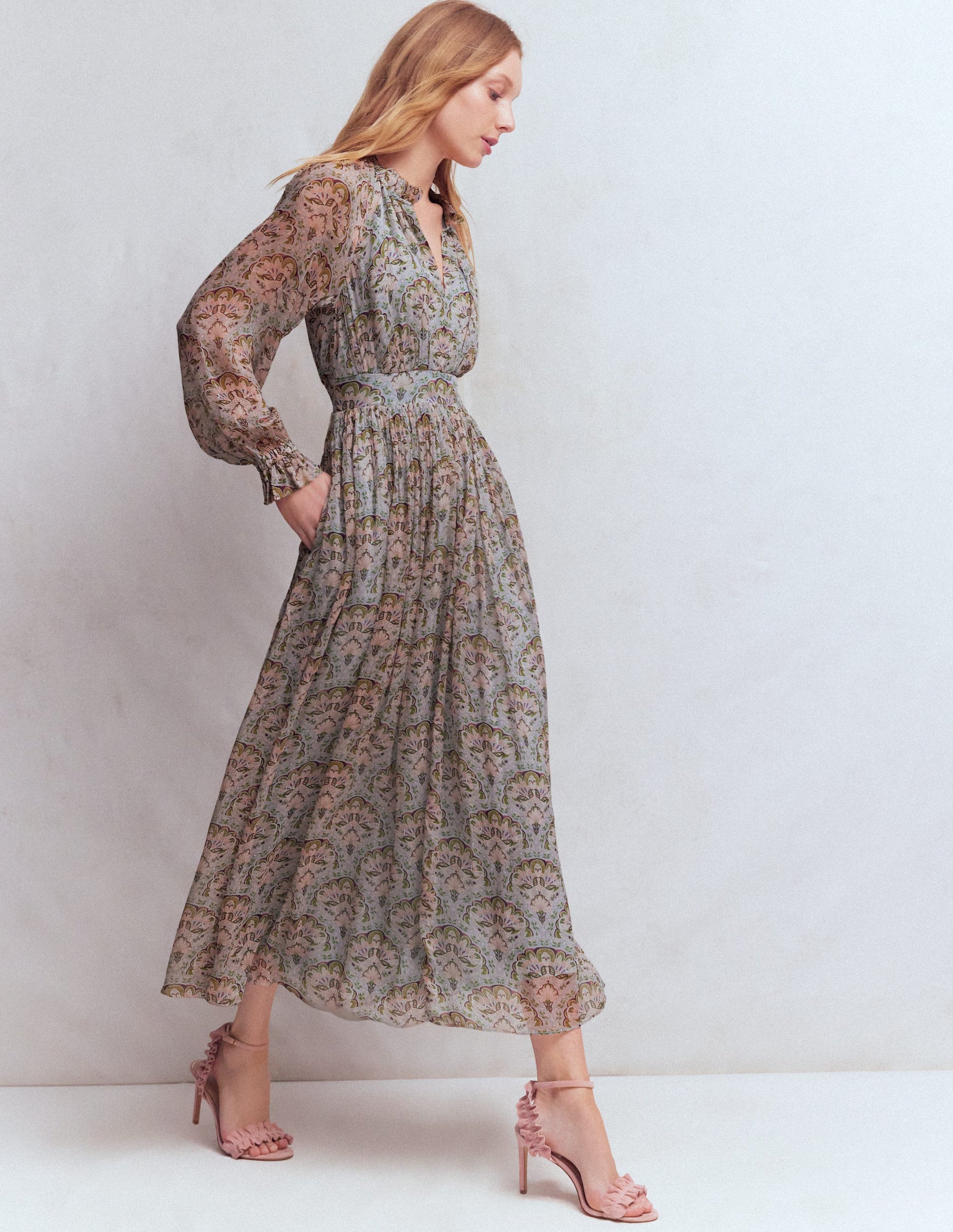 Romantisches Kleid mit Rüschenausschnitt-Bunt Paradiesgärten-2