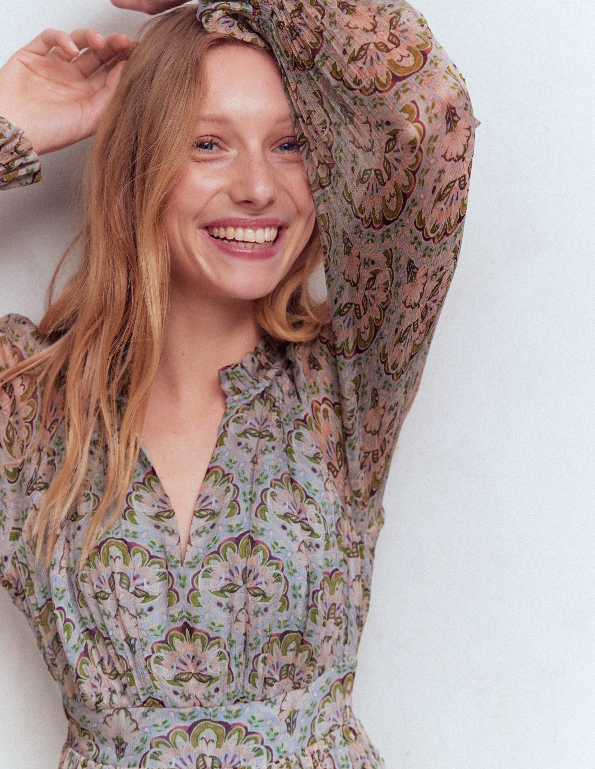 Romantisches Kleid mit Rüschenausschnitt-Bunt Paradiesgärten-3