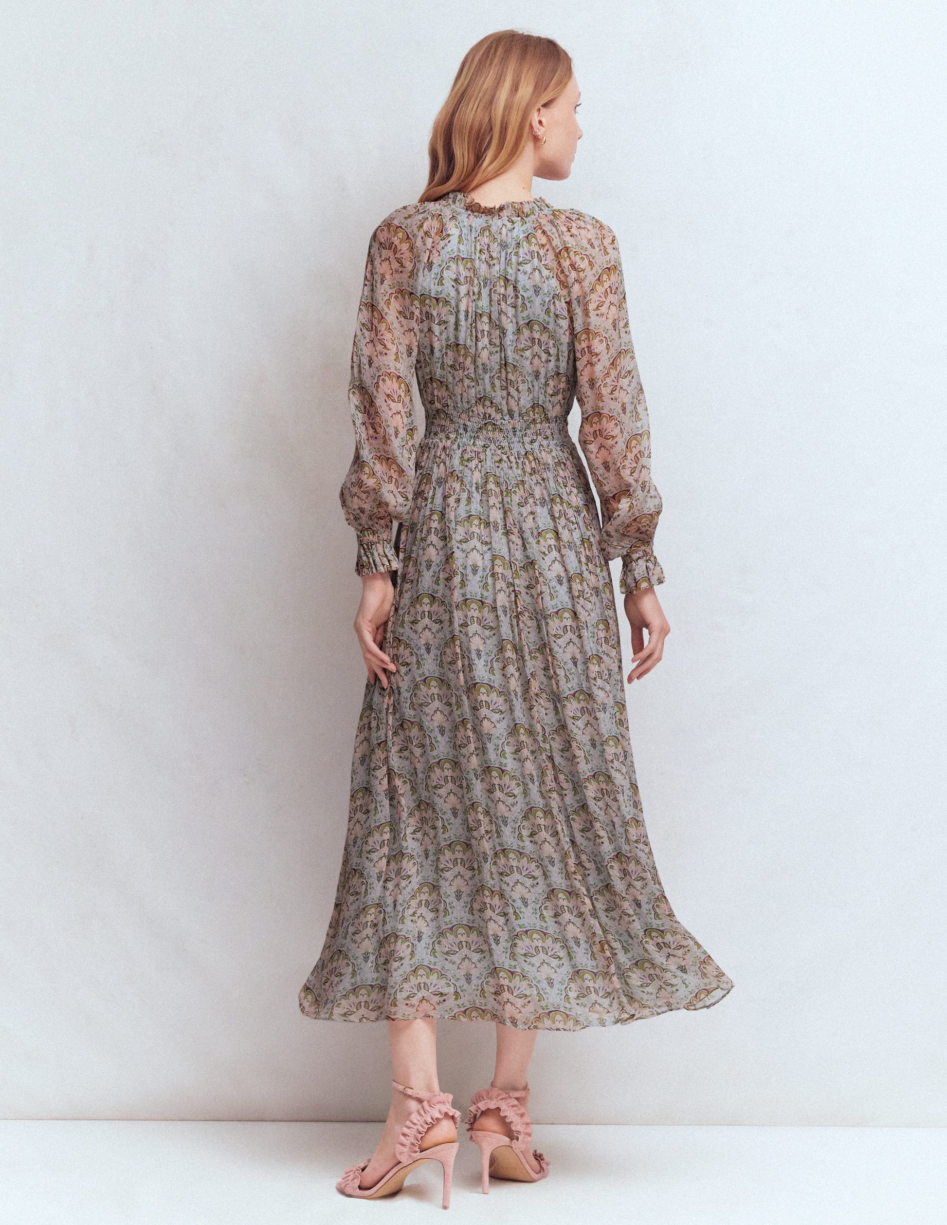 Romantisches Kleid mit Rüschenausschnitt-Bunt Paradiesgärten-4