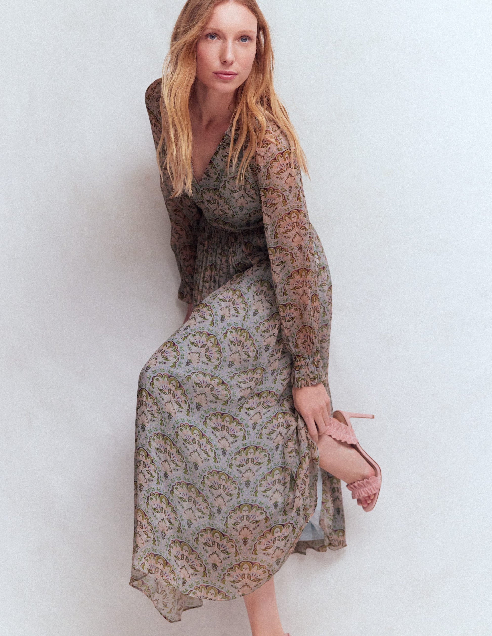 Romantisches Kleid mit Rüschenausschnitt-Bunt Paradiesgärten-6