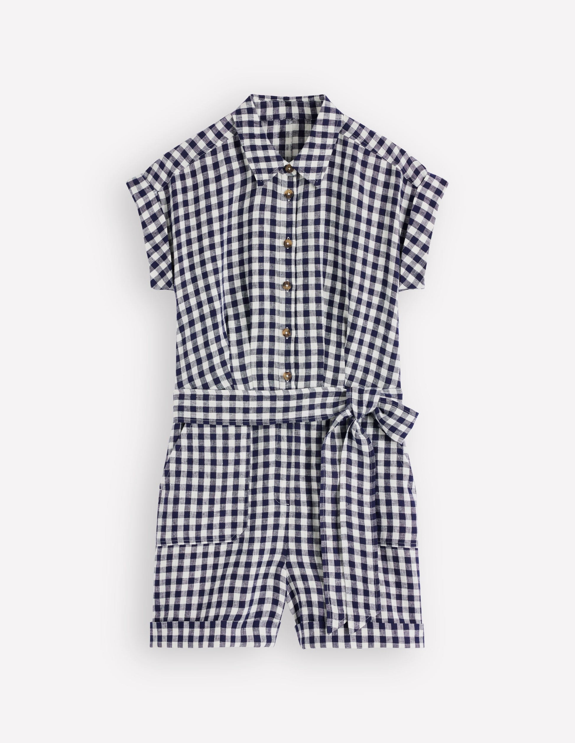 Kay Leinen-Jumpsuit-Marineblau, Naturweiß Vichykaro-6