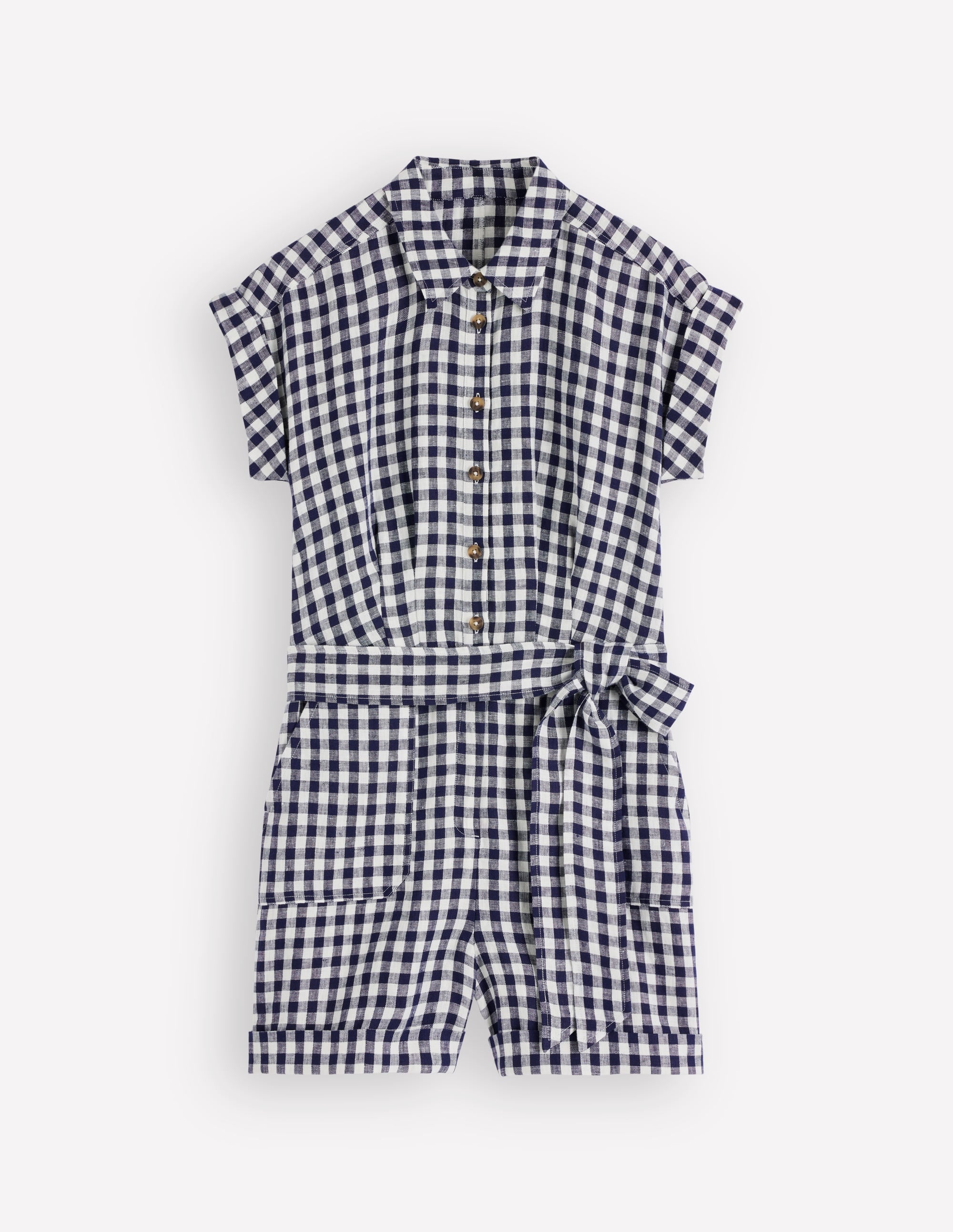 Kay Leinen-Jumpsuit-Marineblau, Naturweiß Vichykaro - Image 6