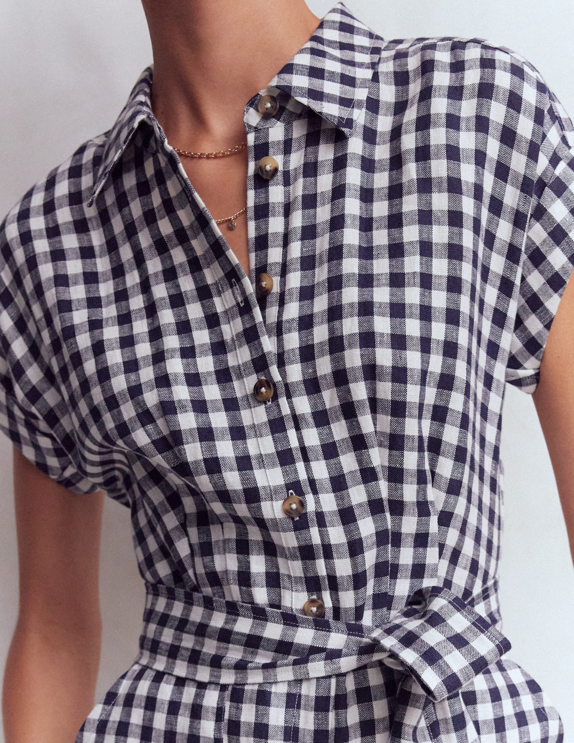 Kay Leinen-Jumpsuit-Marineblau, Naturweiß Vichykaro-2