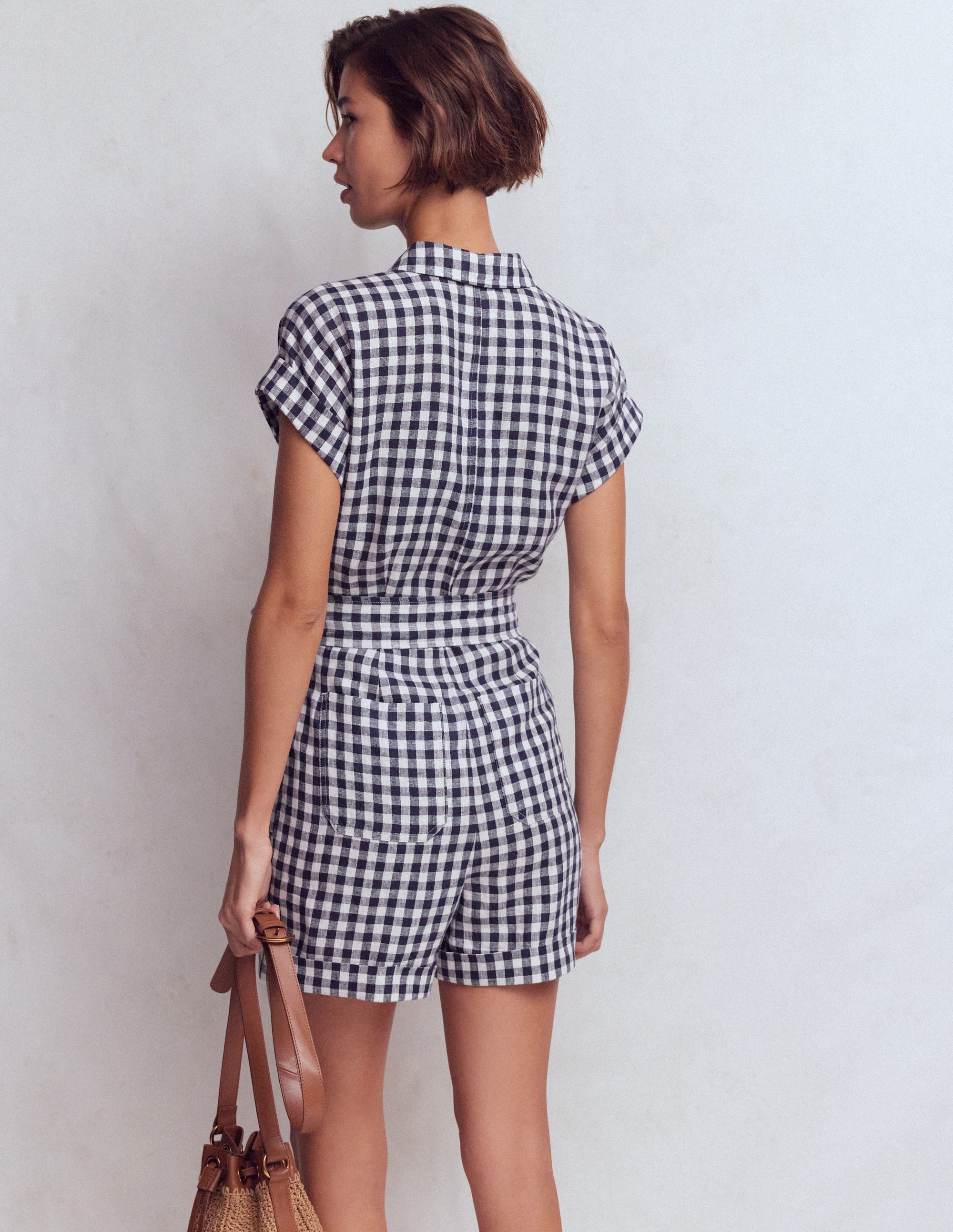 Kay Leinen-Jumpsuit-Marineblau, Naturweiß Vichykaro - Image 3