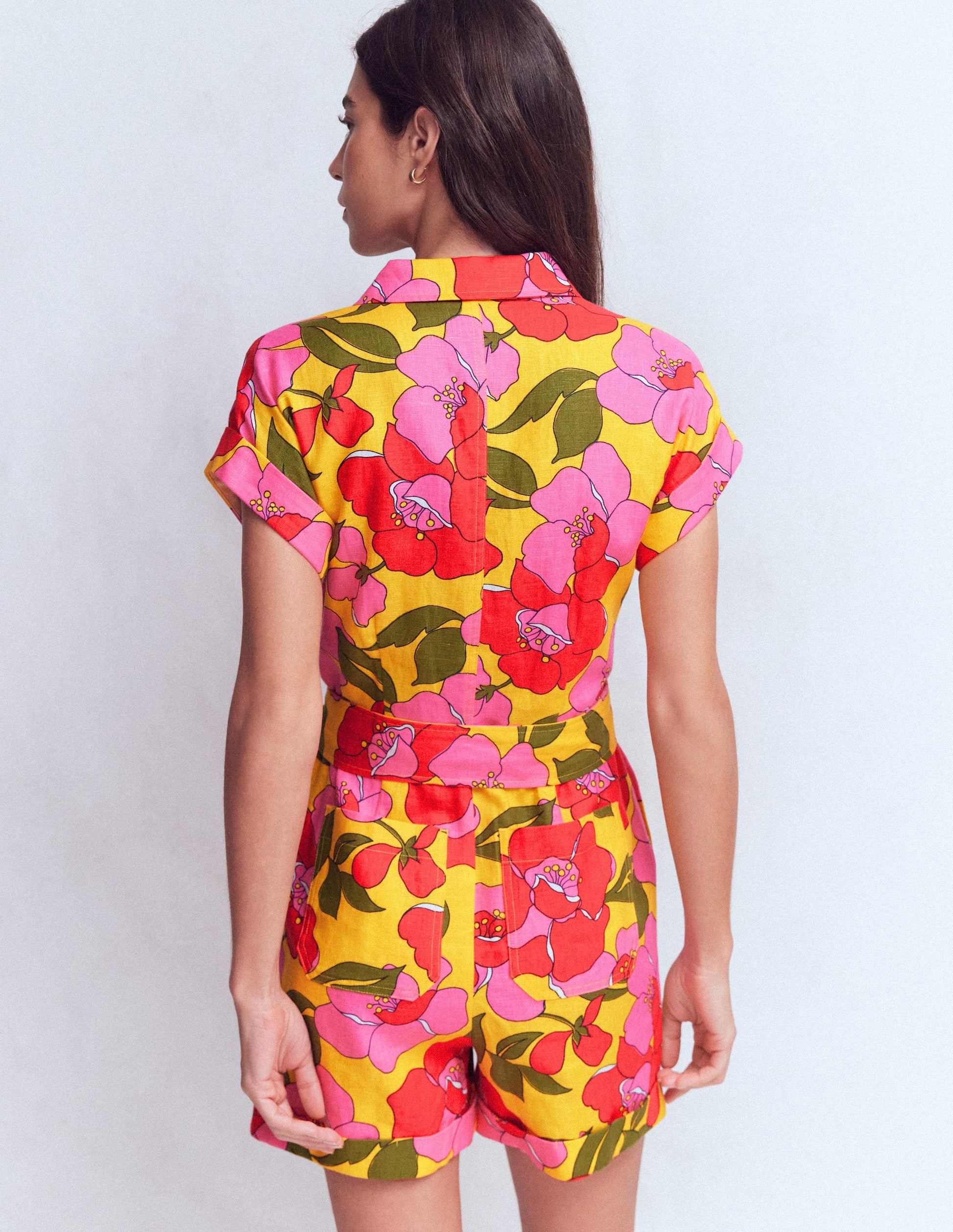 Kay Leinen-Jumpsuit-Gelb Strahlende Blüten-4