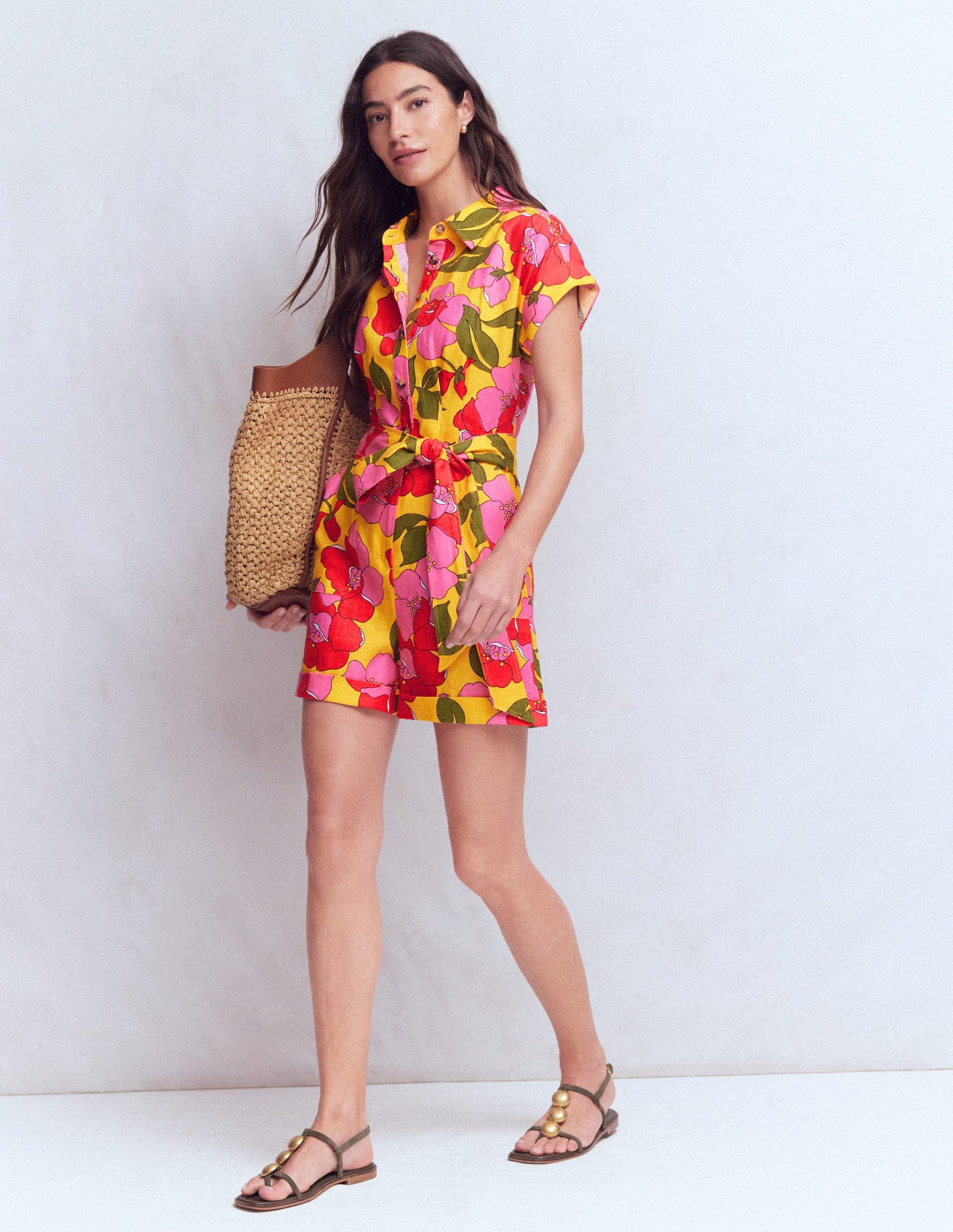 Kay Leinen-Jumpsuit-Gelb Strahlende Blüten-5