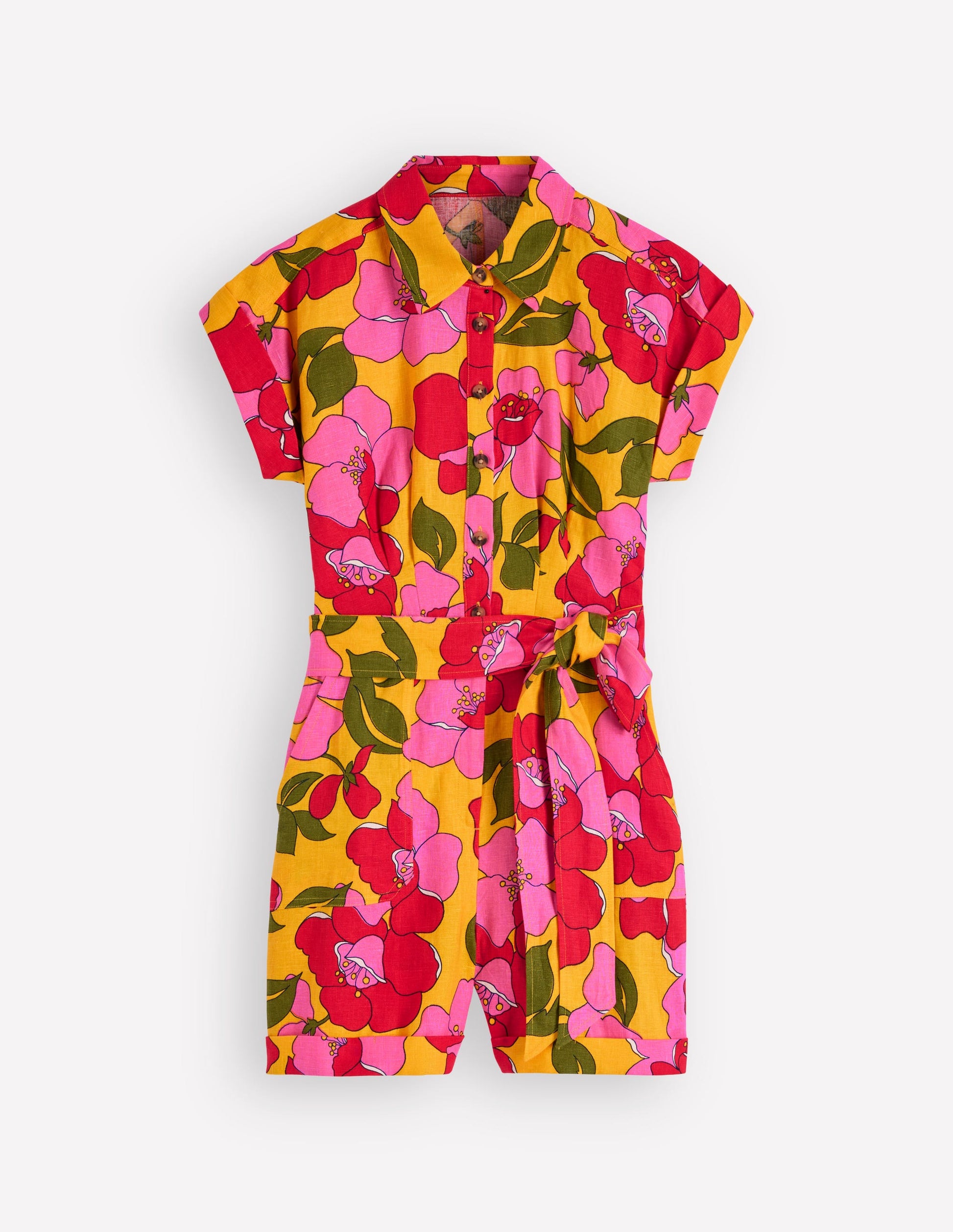 Kay Leinen-Jumpsuit-Gelb Strahlende Blüten-7