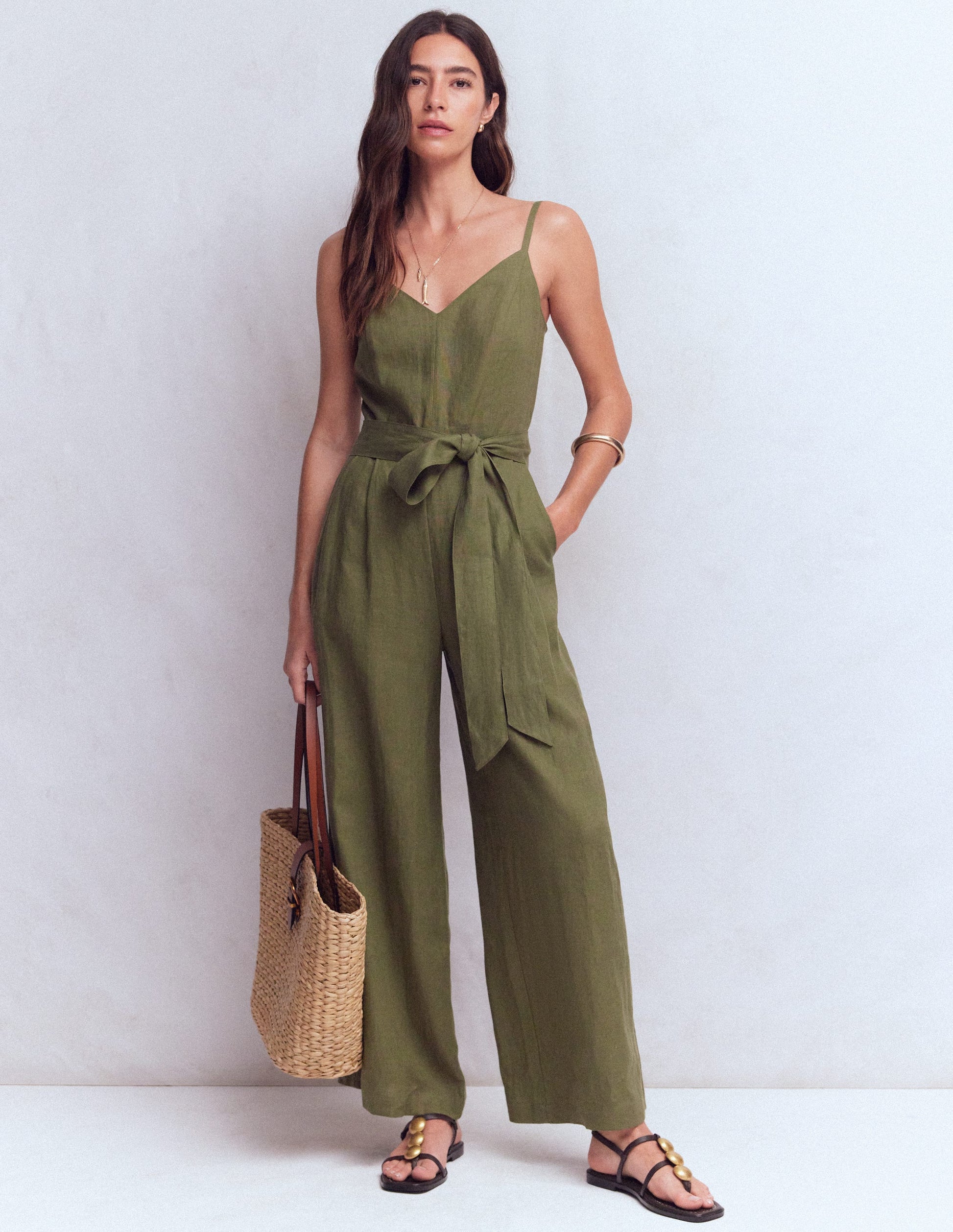 Leinen-Jumpsuit mit schmalen Trägern-Winter Moos-2