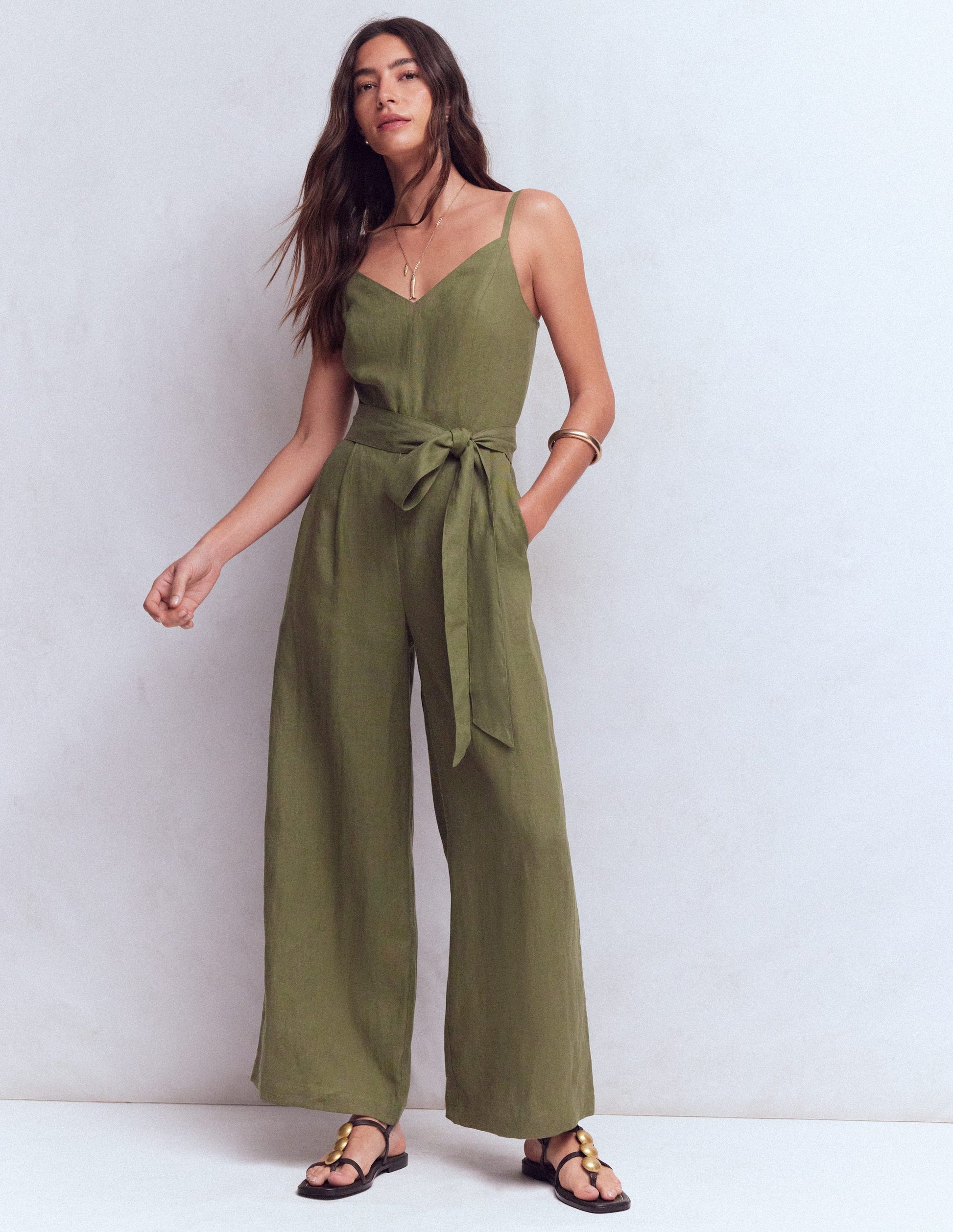 Leinen-Jumpsuit mit schmalen Trägern-Winter Moos-6