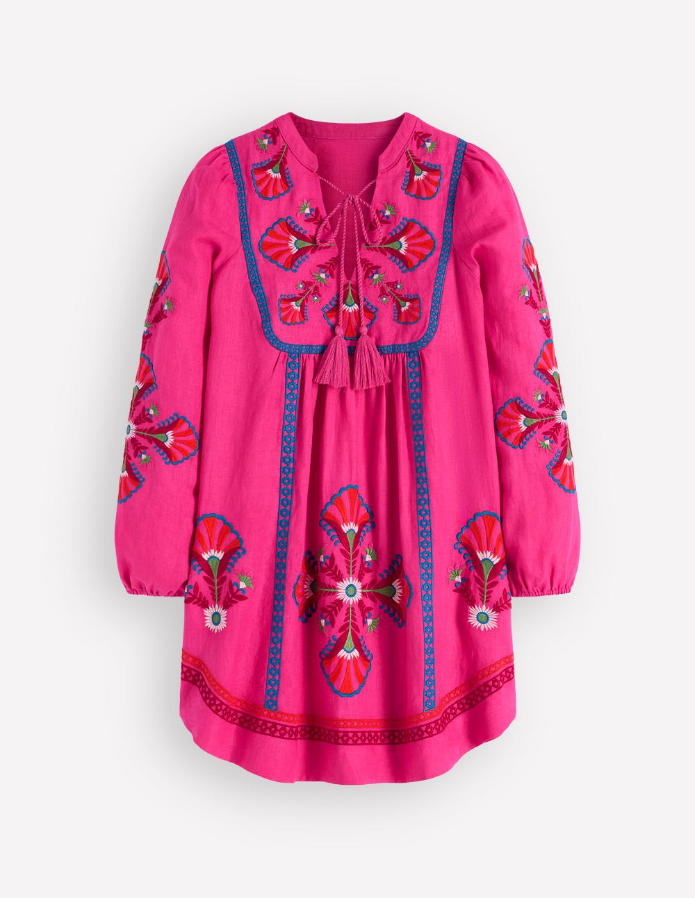 Pia Kleid aus Leinenmischgewebe mit Passe-Rosa, Stickerei-5