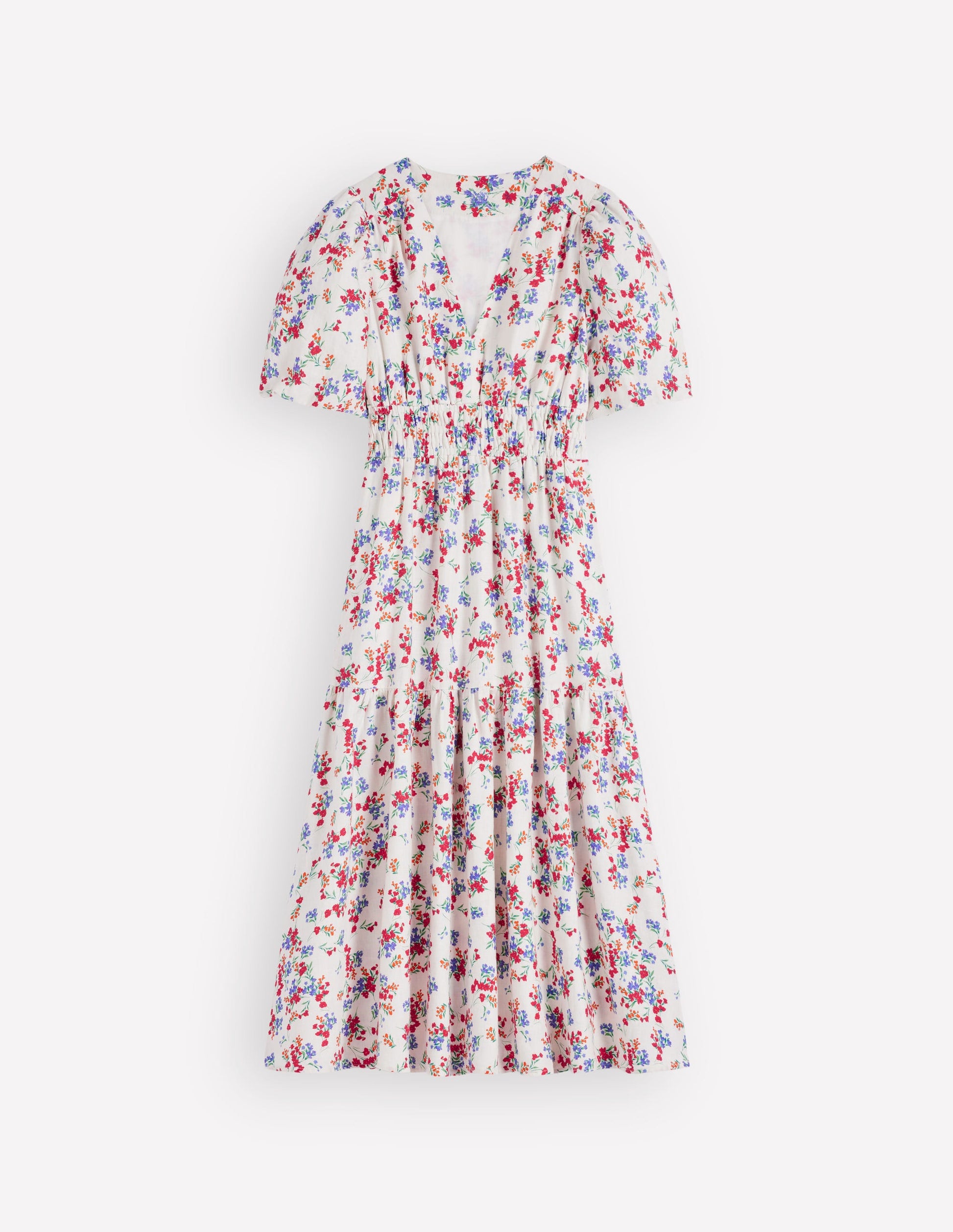 Robe midi Irene en lin-Ivoire, motif Bloom Scatter-7