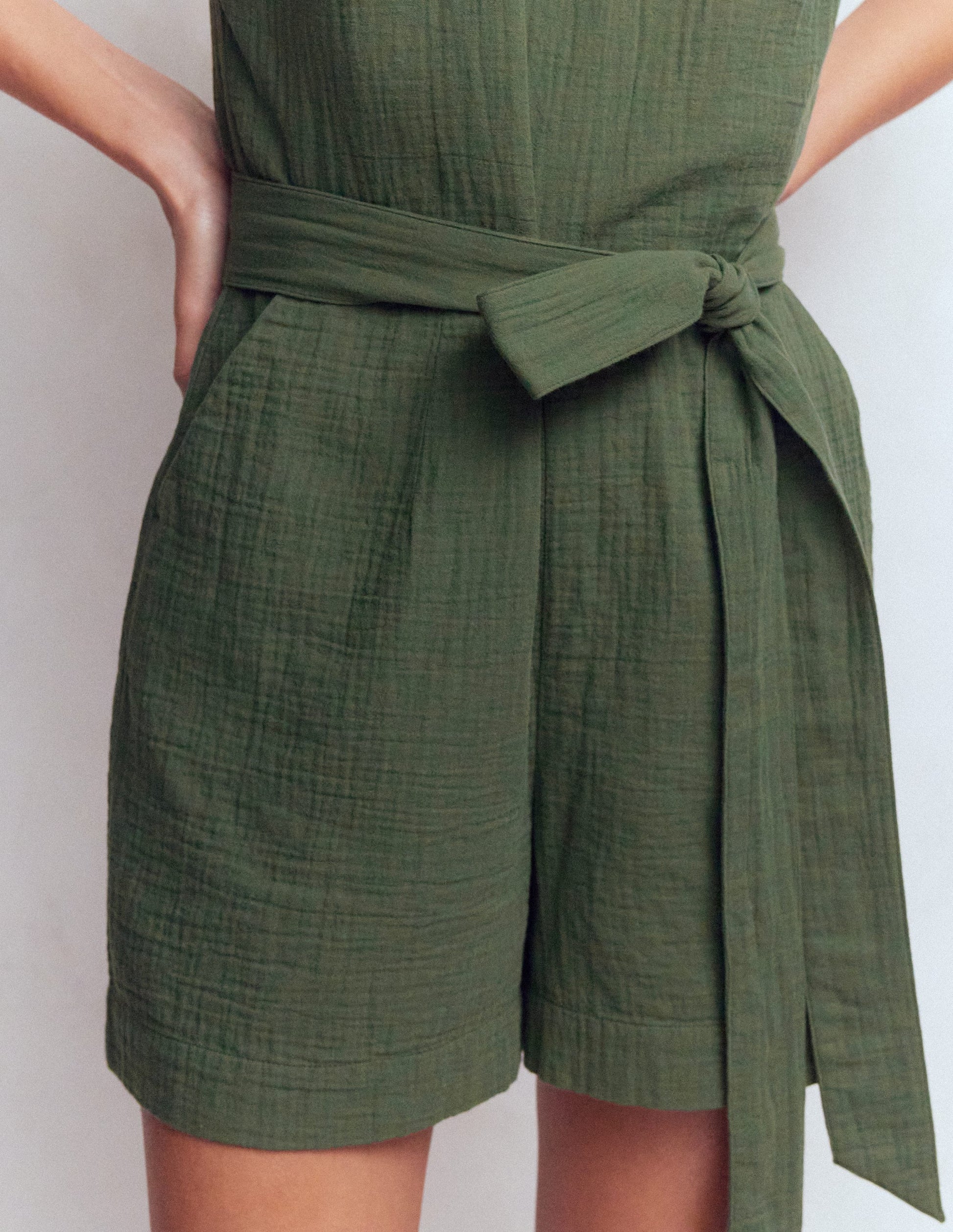 Rosa Double Cloth Playsuit-Hunter Green-2