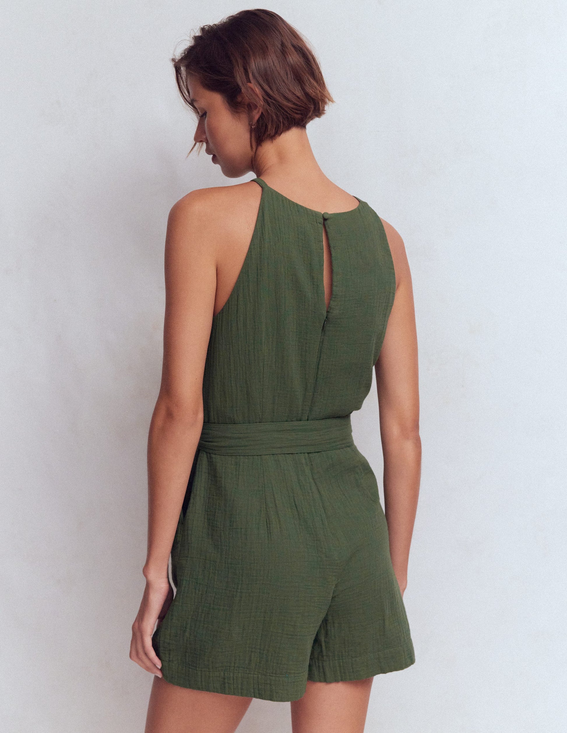 Rosa Double Cloth Playsuit-Hunter Green-3