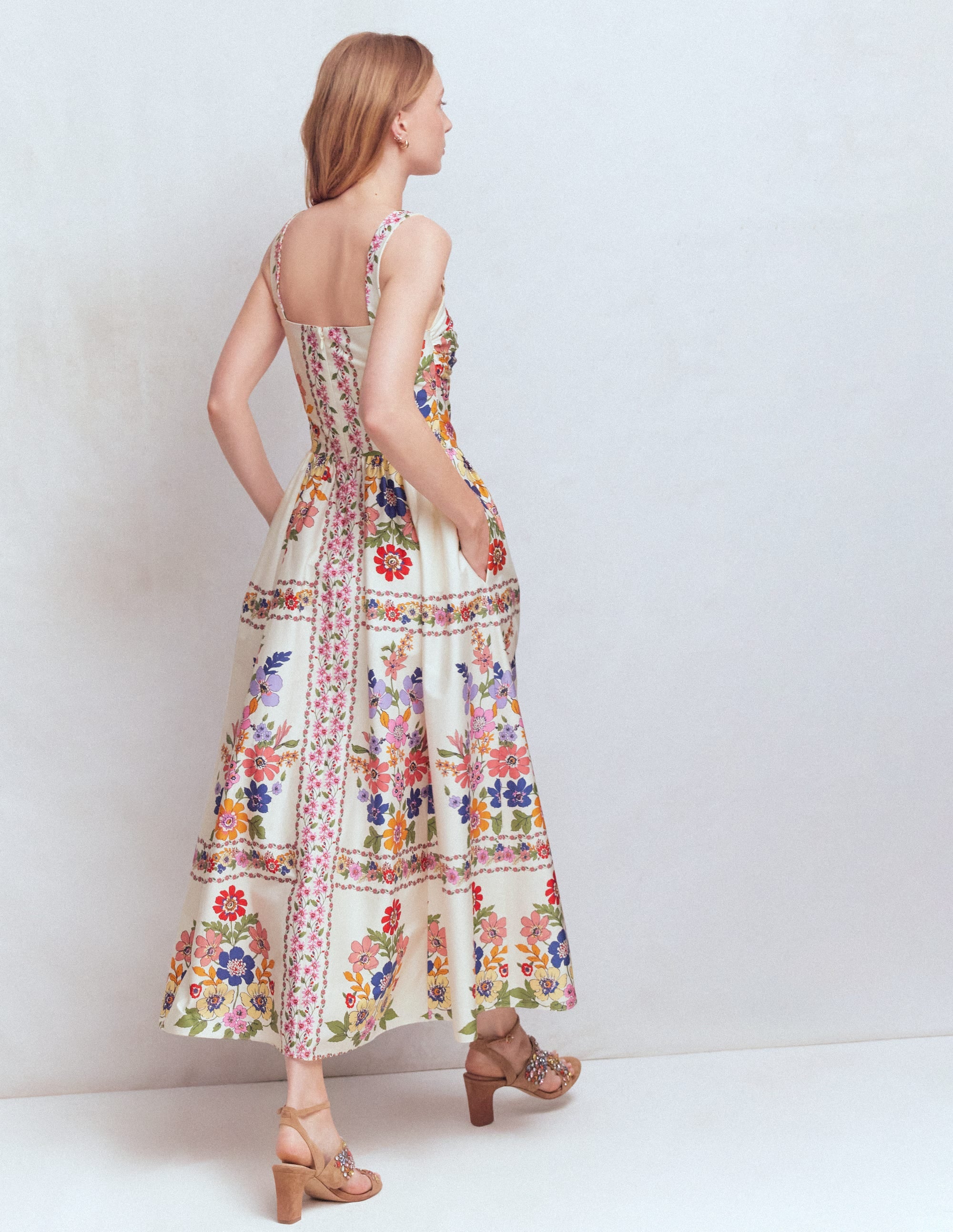 Ausgestelltes Midikleid-Bunt Wiesenblumen Gitter - Image 3