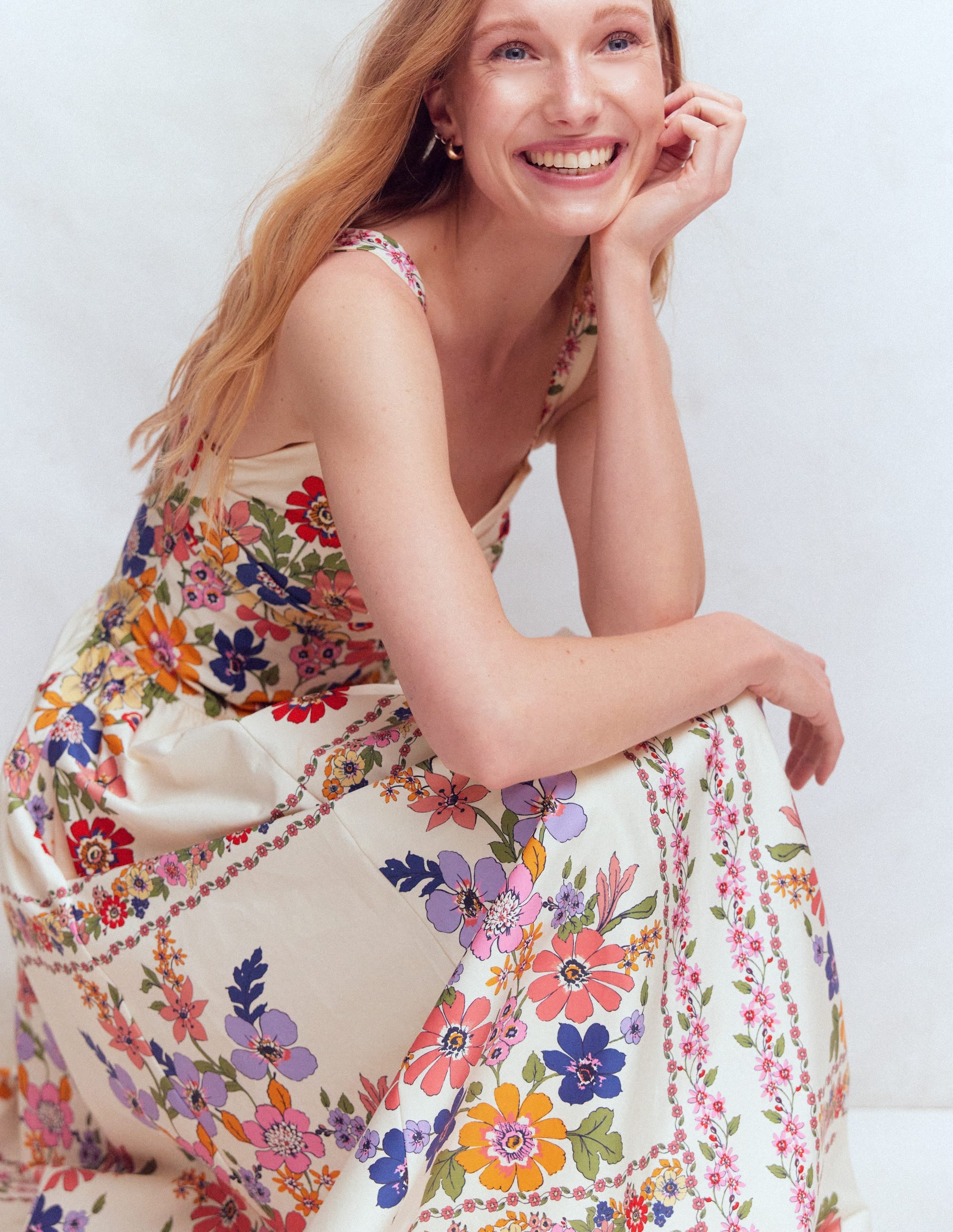 Ausgestelltes Midikleid-Bunt Wiesenblumen Gitter - Image 4