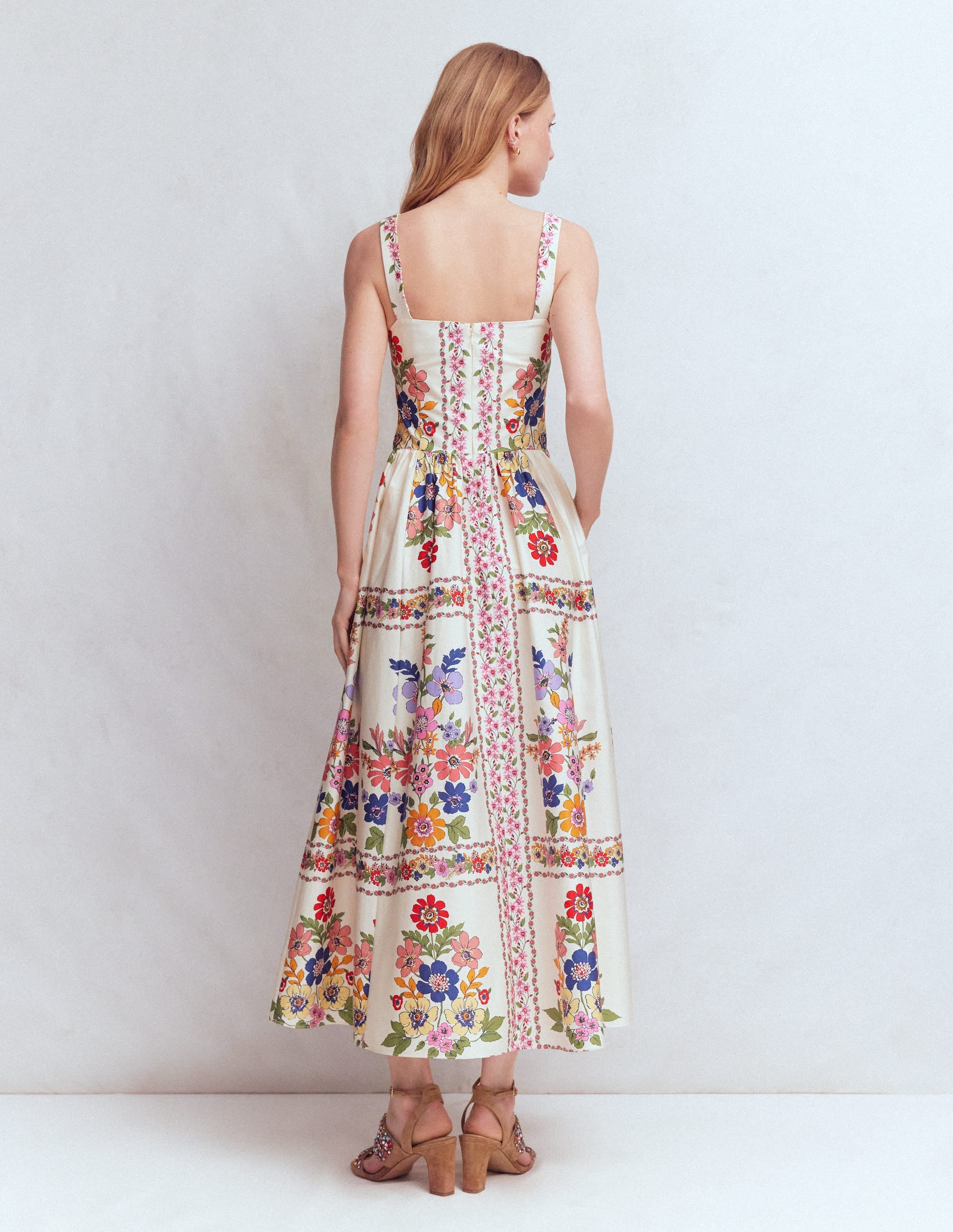 Ausgestelltes Midikleid-Bunt Wiesenblumen Gitter - Image 5