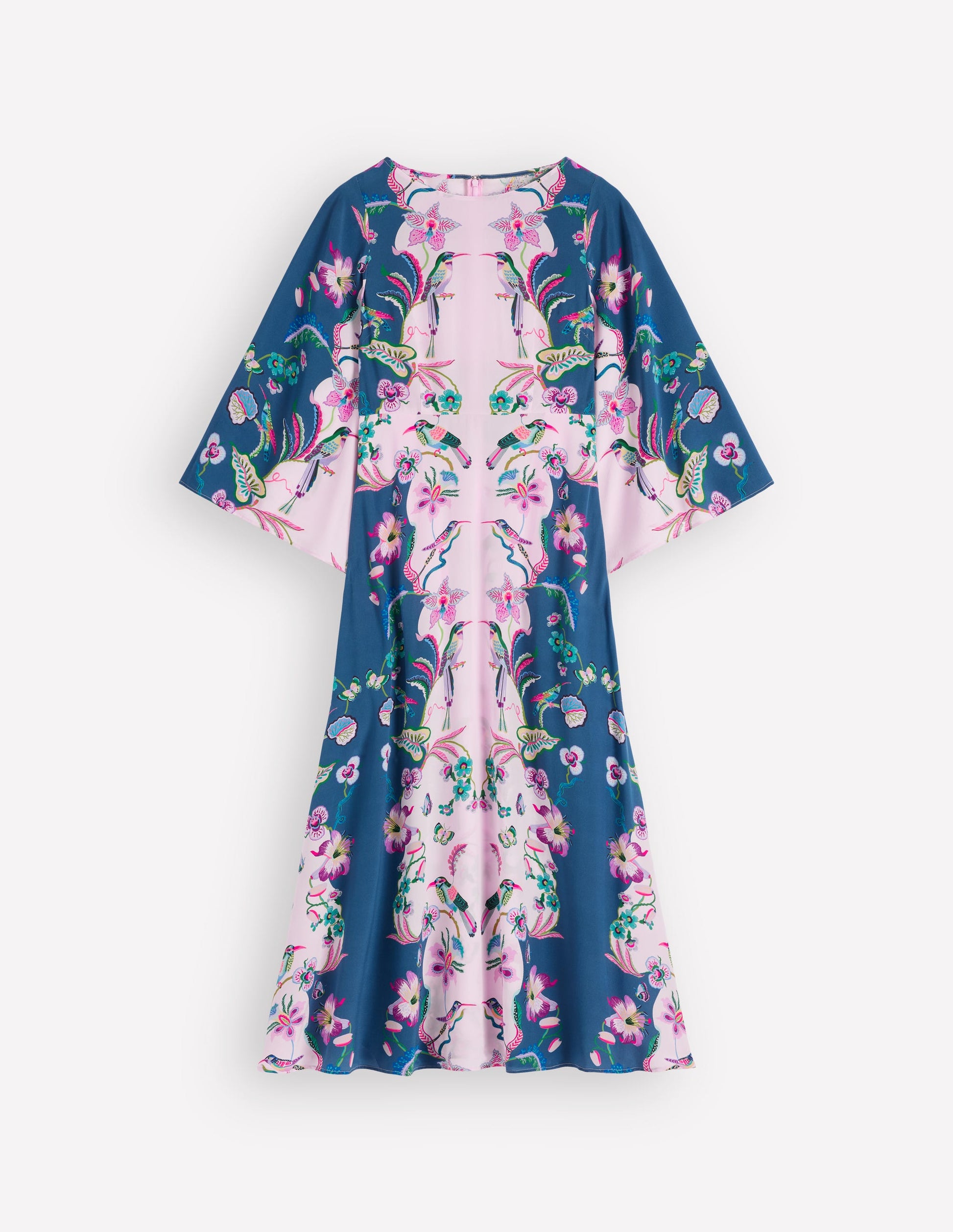 Kleid mit Engelsärmeln und U-Boot-Ausschnitt-Turmalinblau, Orchideenhimmel-6