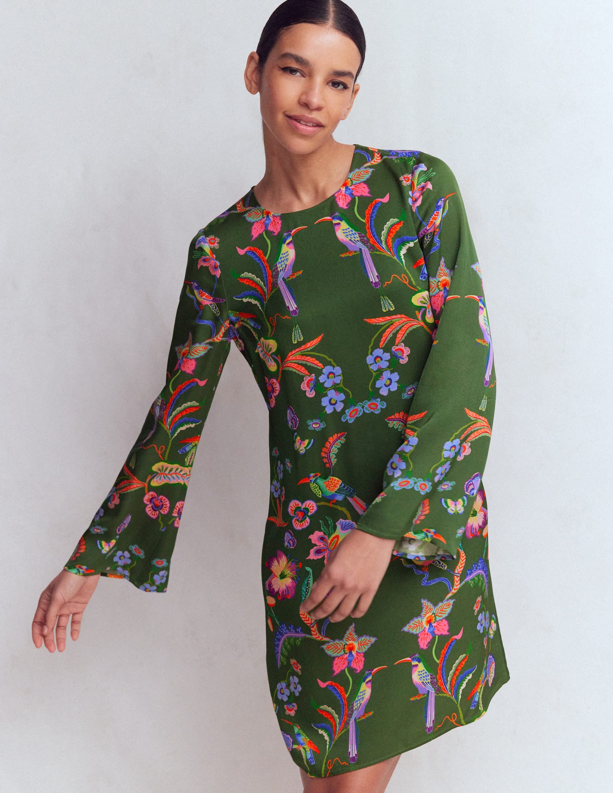 Robe droite à manches évasées-Multi, motif Orchid Canopy - Image 1