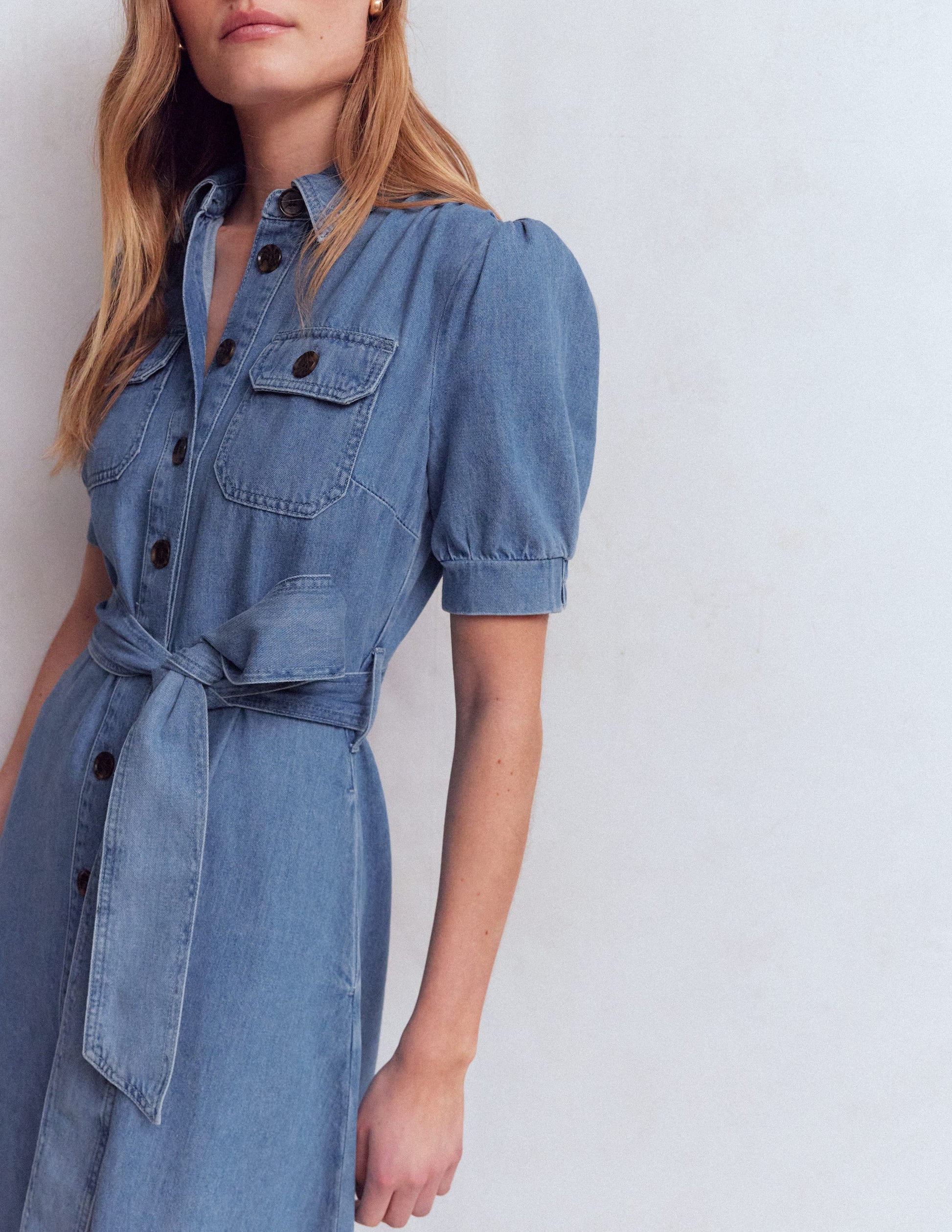 Denim-Hemdblusenkleid mit Puffärmeln-Medium Vintage-2