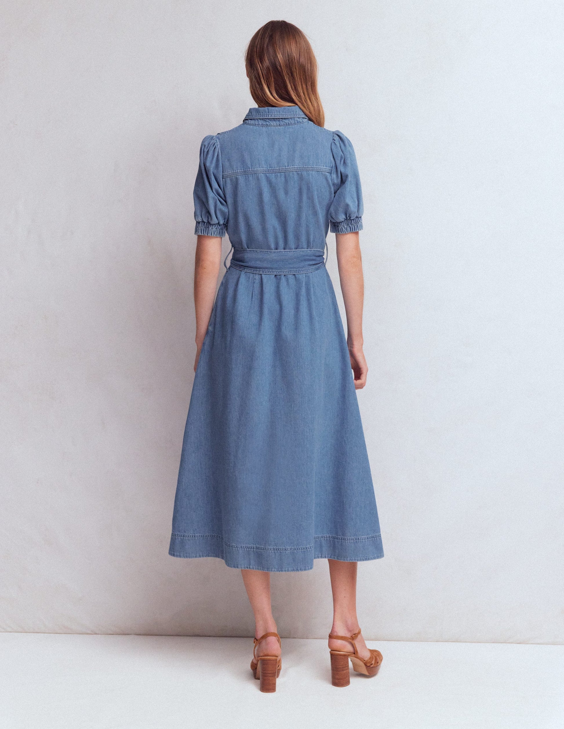Denim-Hemdblusenkleid mit Puffärmeln-Medium Vintage-3