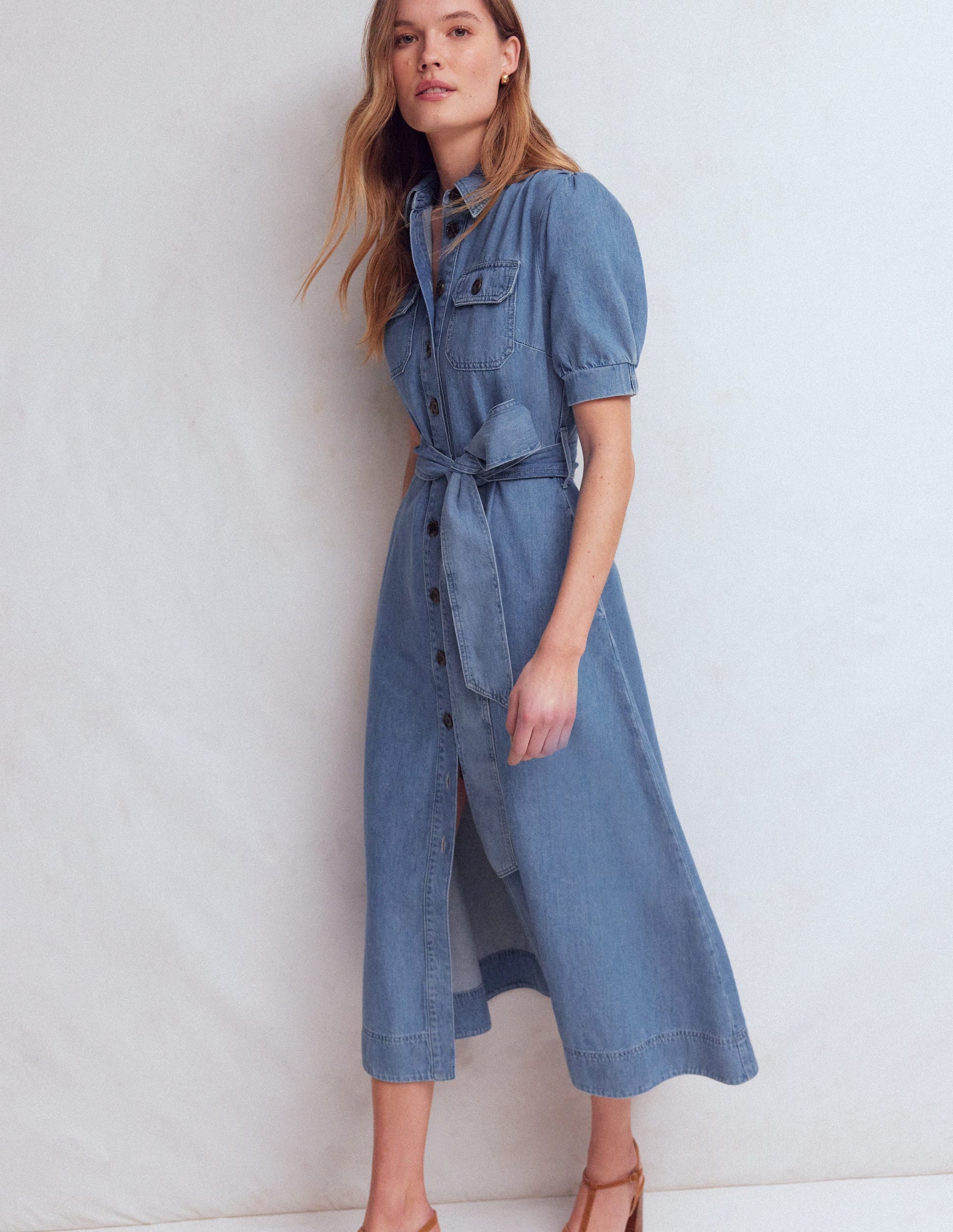 Denim-Hemdblusenkleid mit Puffärmeln-Medium Vintage-4