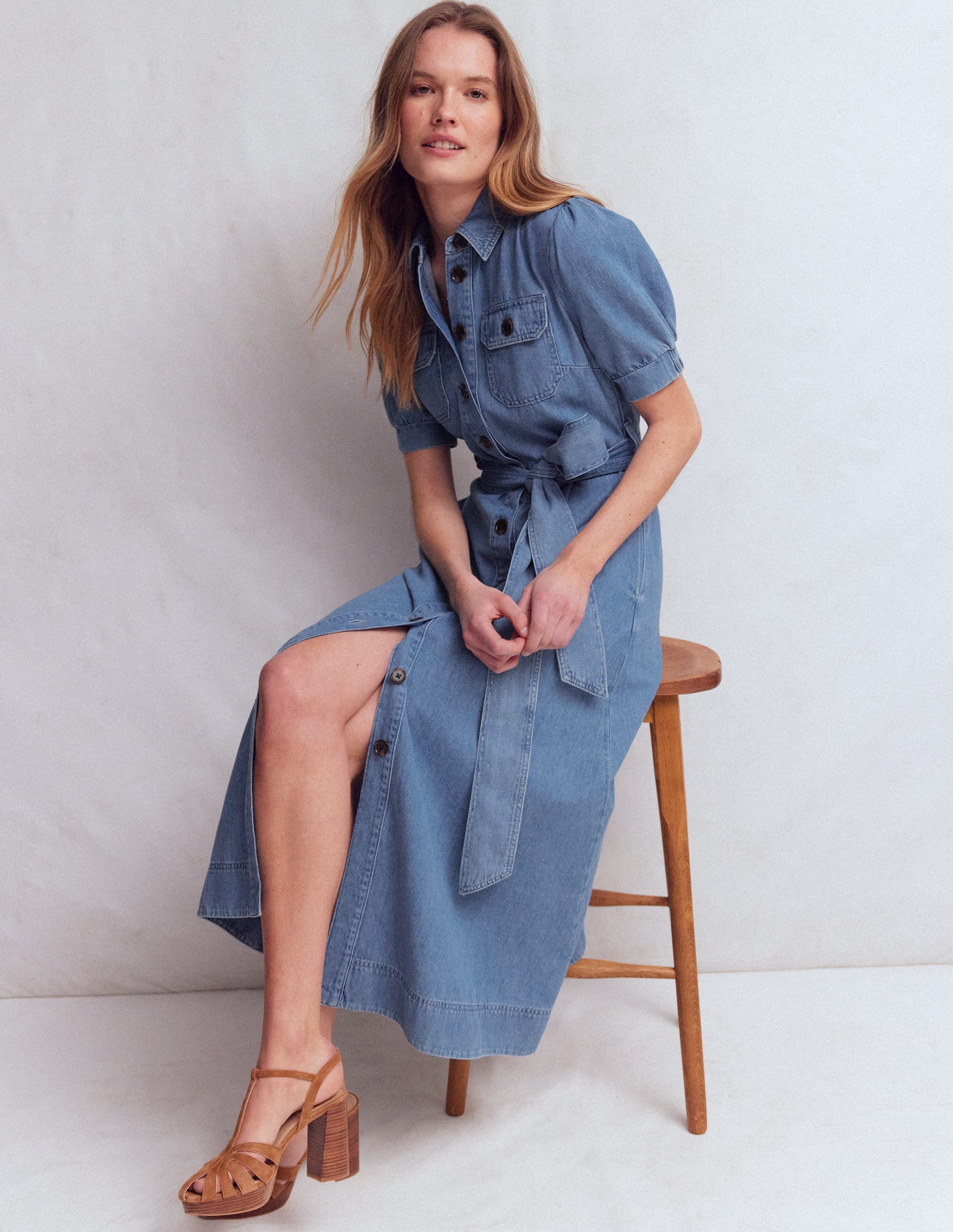 Denim-Hemdblusenkleid mit Puffärmeln-Medium Vintage-5