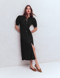 Robe-chemise à manches bouffantes en point de Rome-Noir