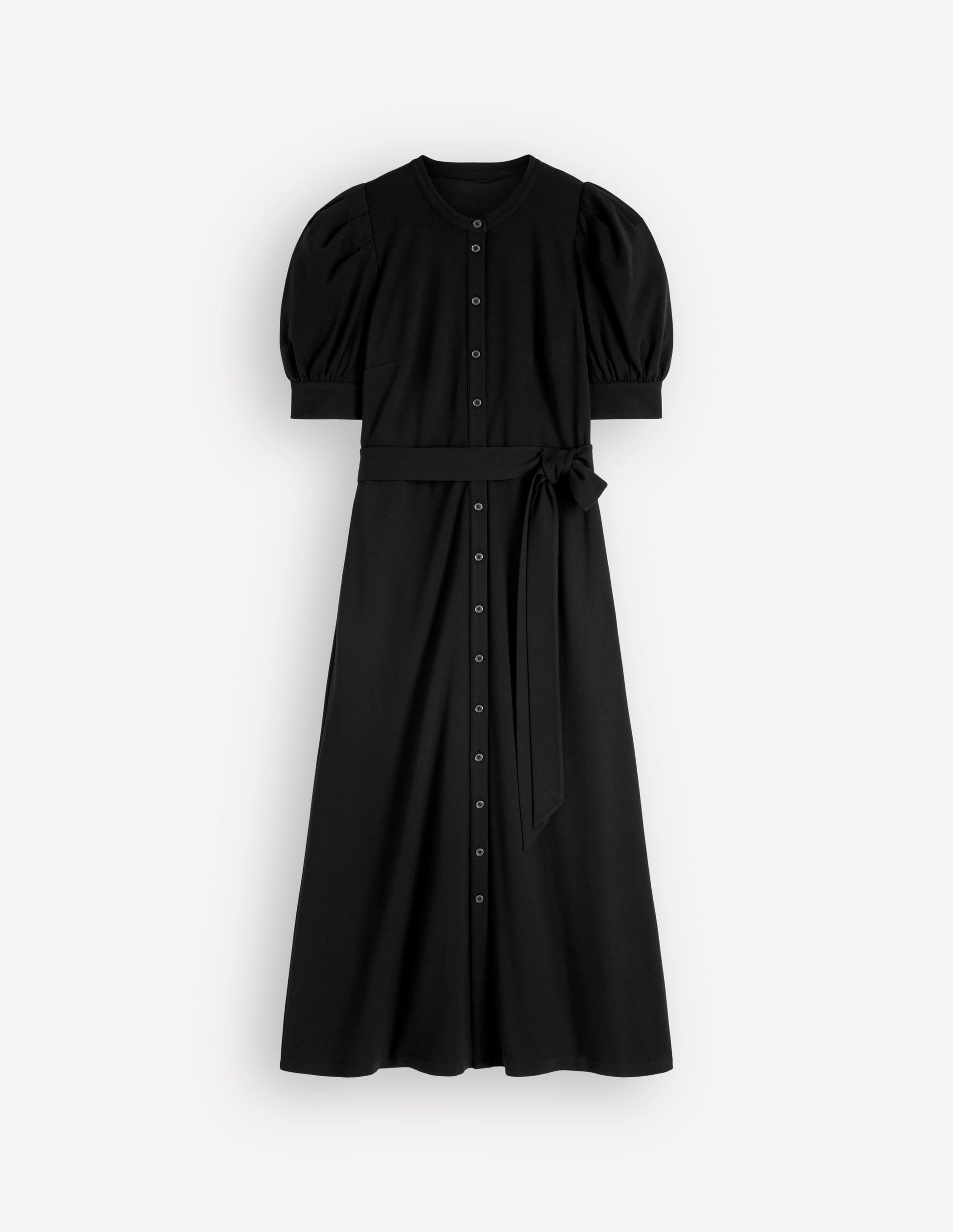 Robe-chemise à manches bouffantes en point de Rome-Noir-6
