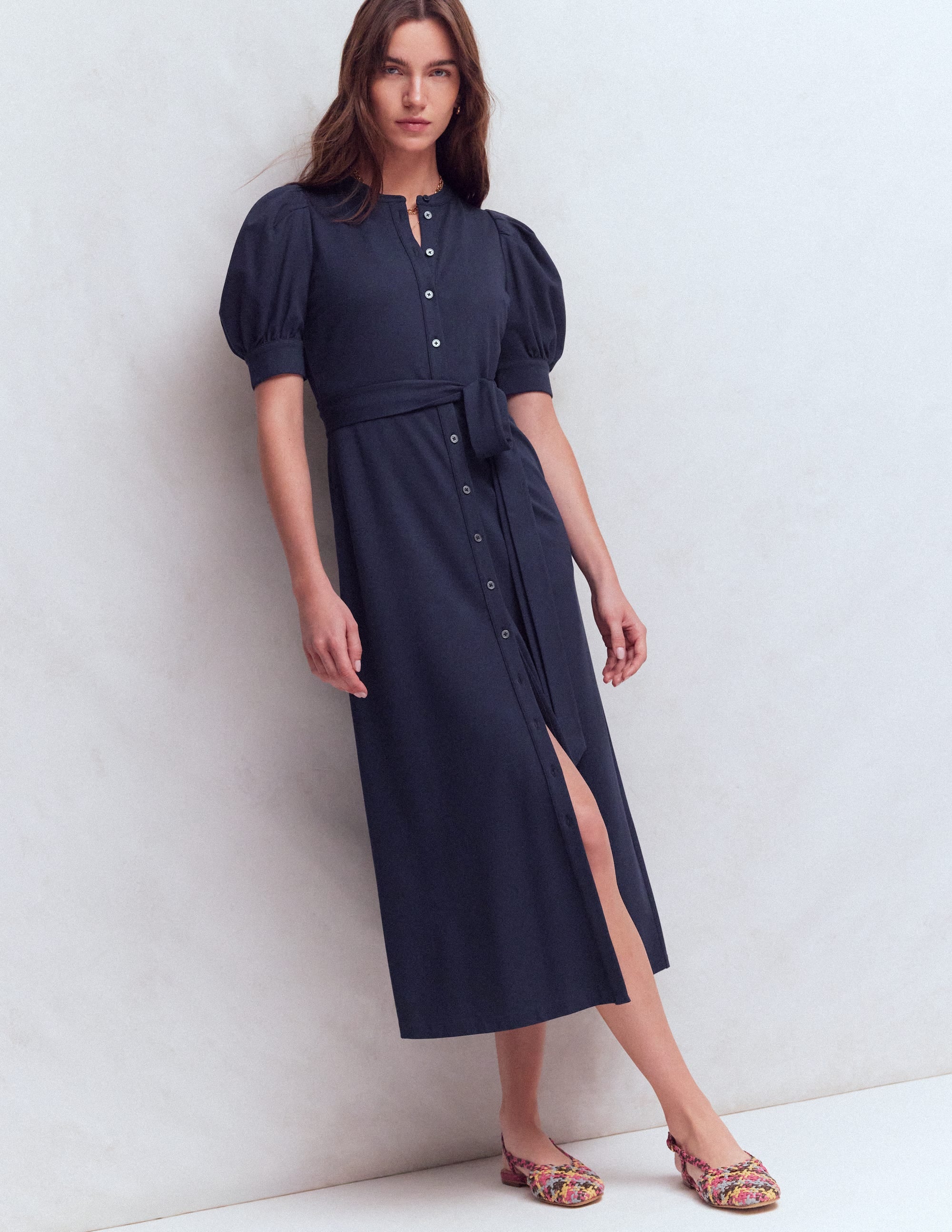 Ponte-Hemdblusenkleid mit Puffärmeln-Marineblau - Image 1