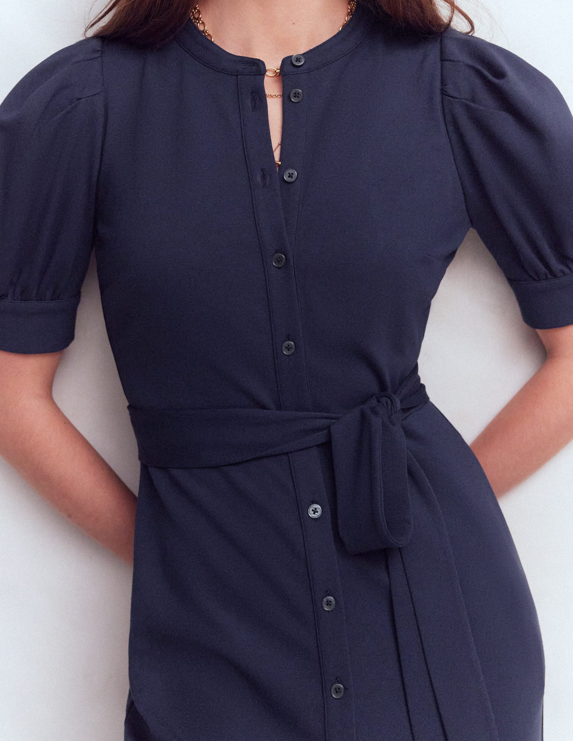 Ponte-Hemdblusenkleid mit Puffärmeln-Marineblau-2