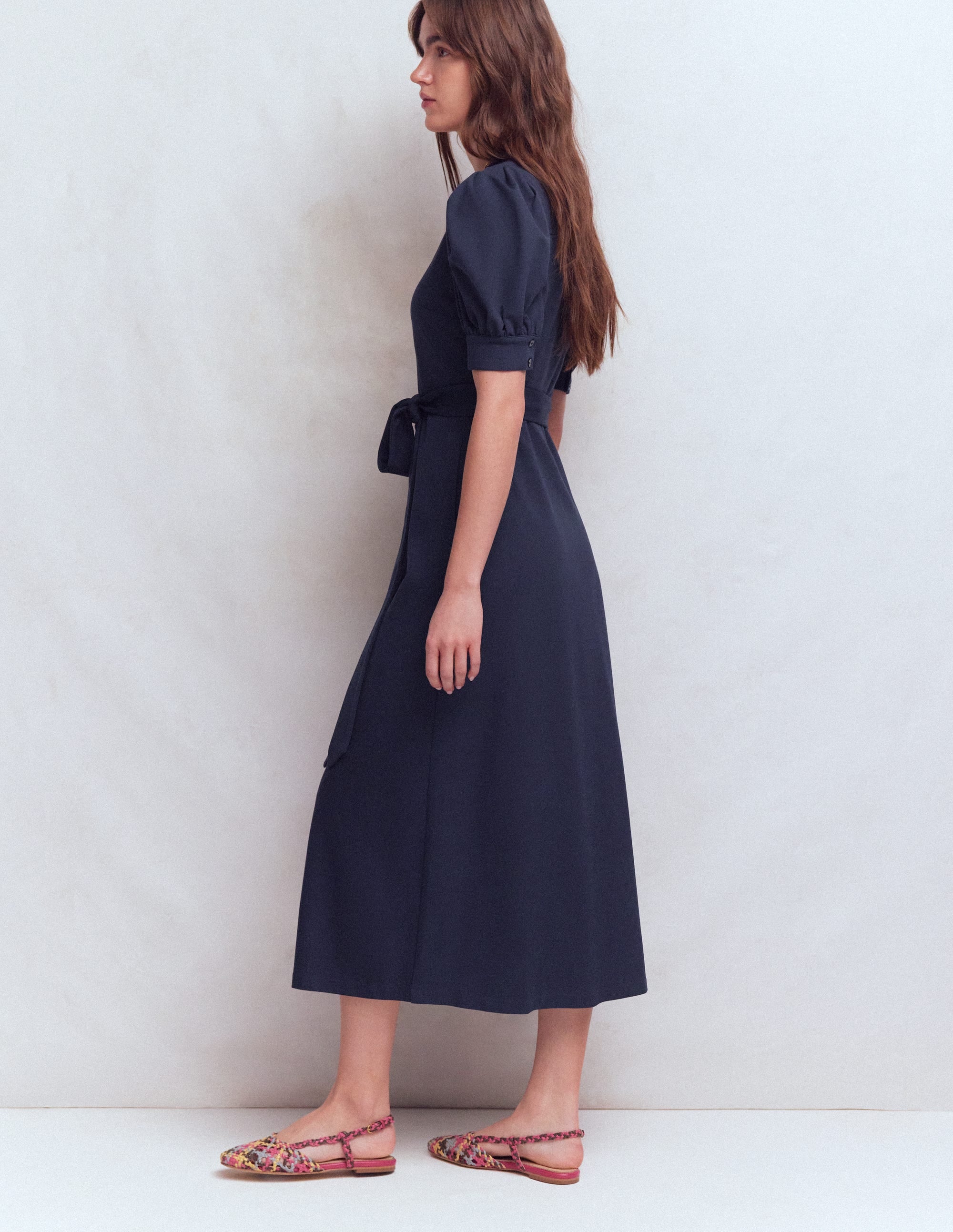 Ponte-Hemdblusenkleid mit Puffärmeln-Marineblau - Image 3