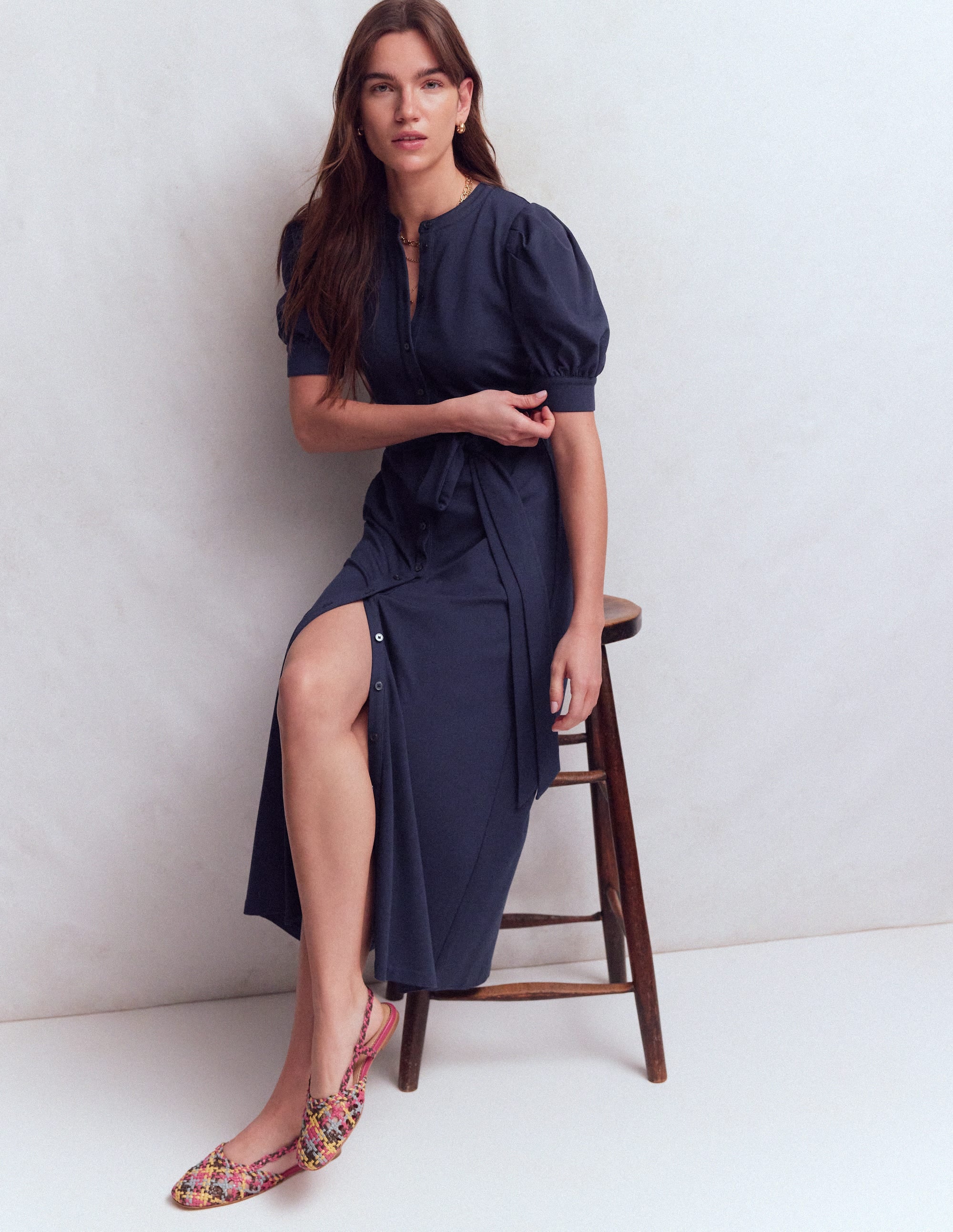 Ponte-Hemdblusenkleid mit Puffärmeln-Marineblau - Image 4