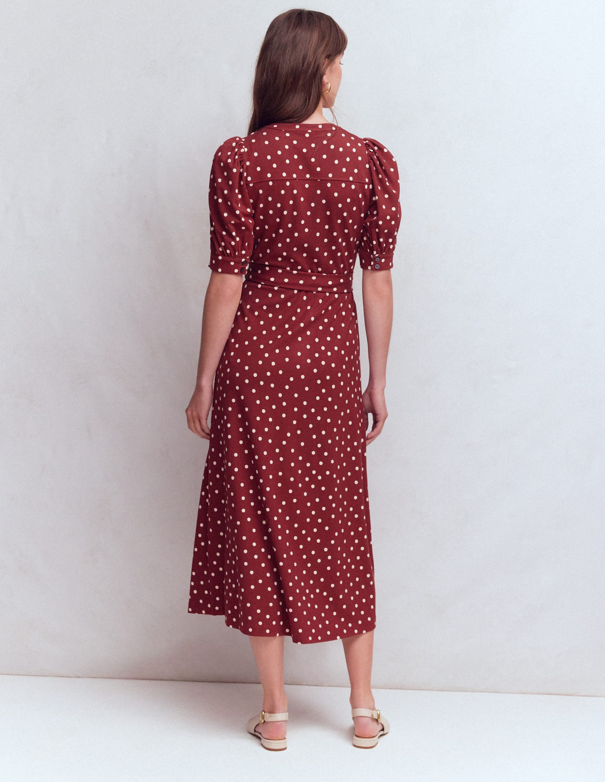Ponte-Hemdblusenkleid mit Puffärmeln-Rote Birne, Gemalte Tupfen - Image 3