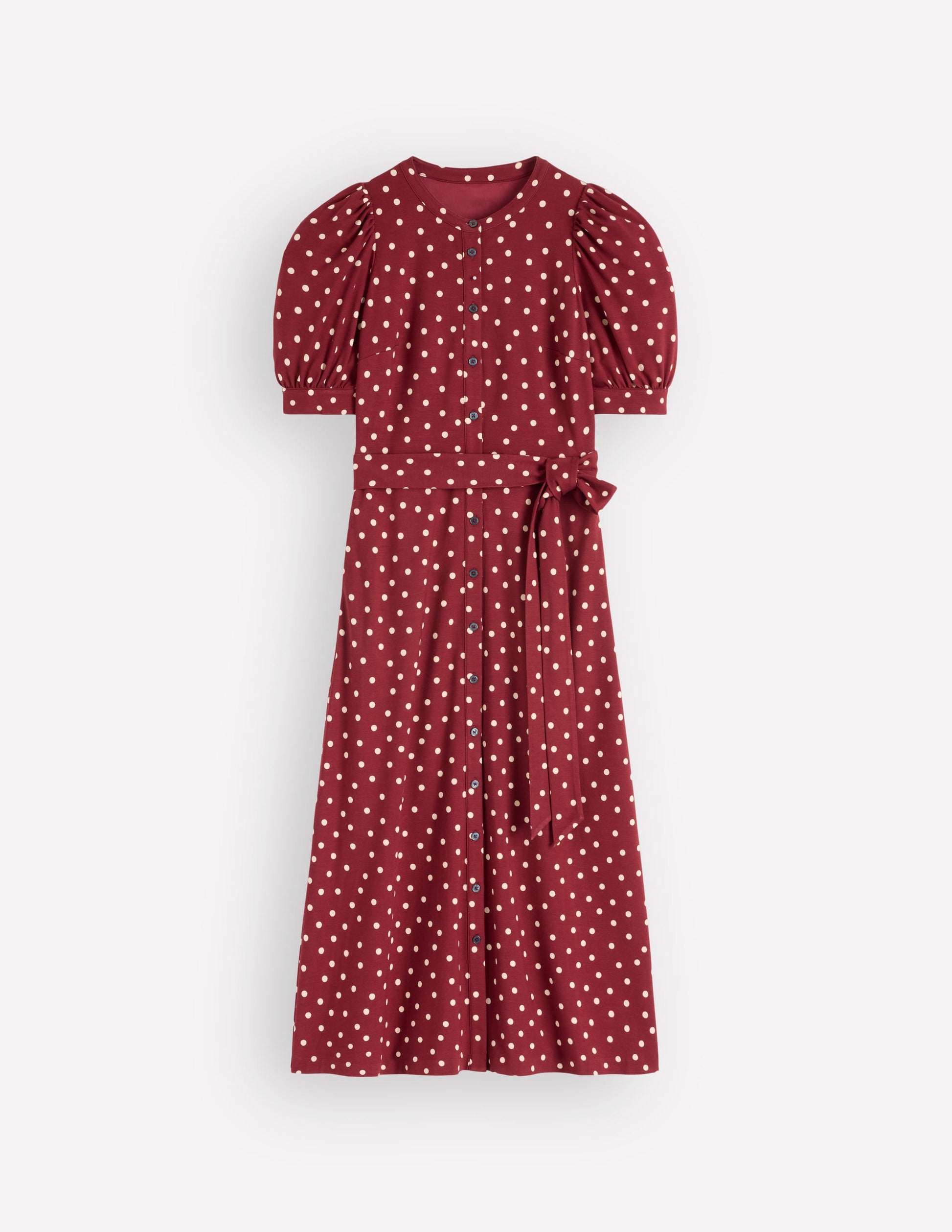 Ponte-Hemdblusenkleid mit Puffärmeln-Rote Birne, Gemalte Tupfen-7