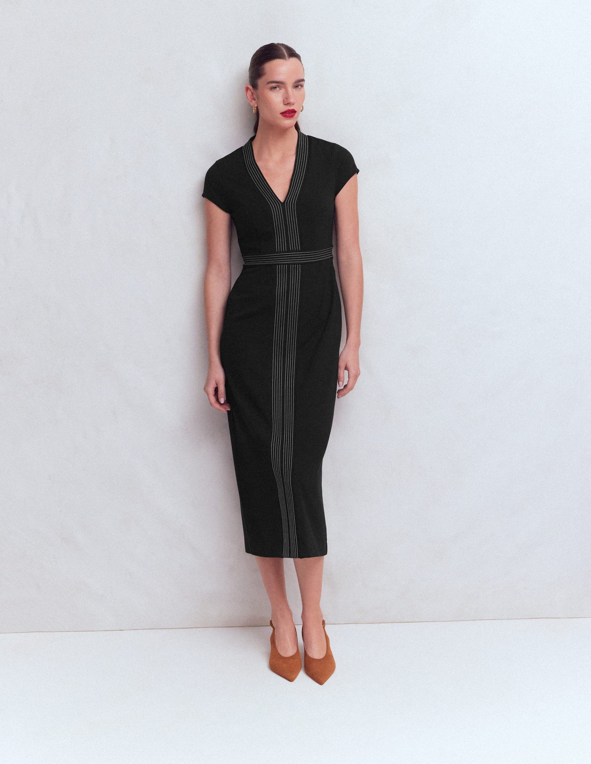 Topstitch Ponte Work Dress-Black-1