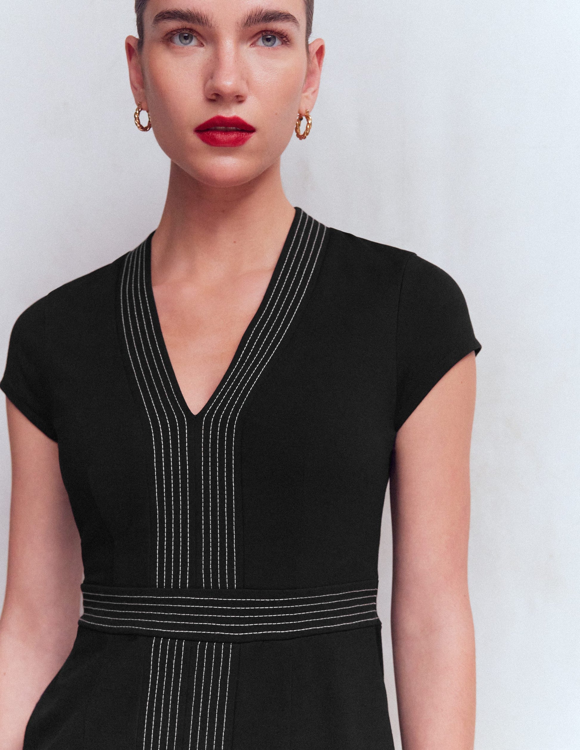 Topstitch Ponte Work Dress-Black-2