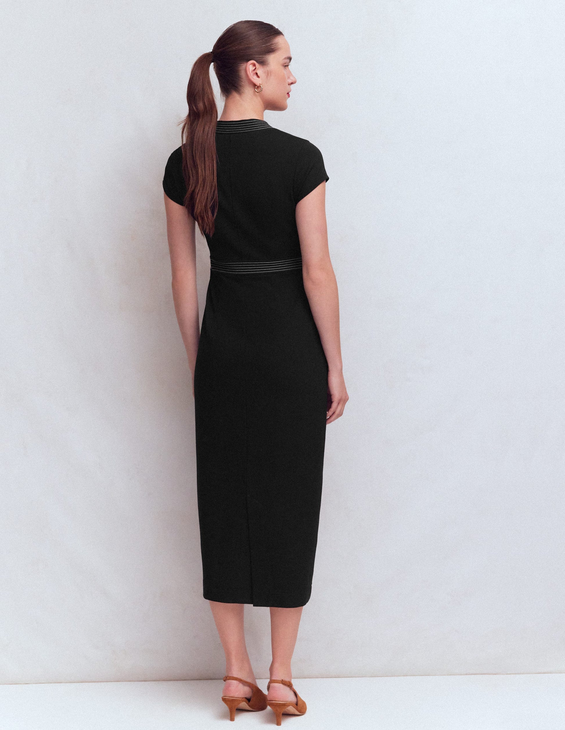 Topstitch Ponte Work Dress-Black-3