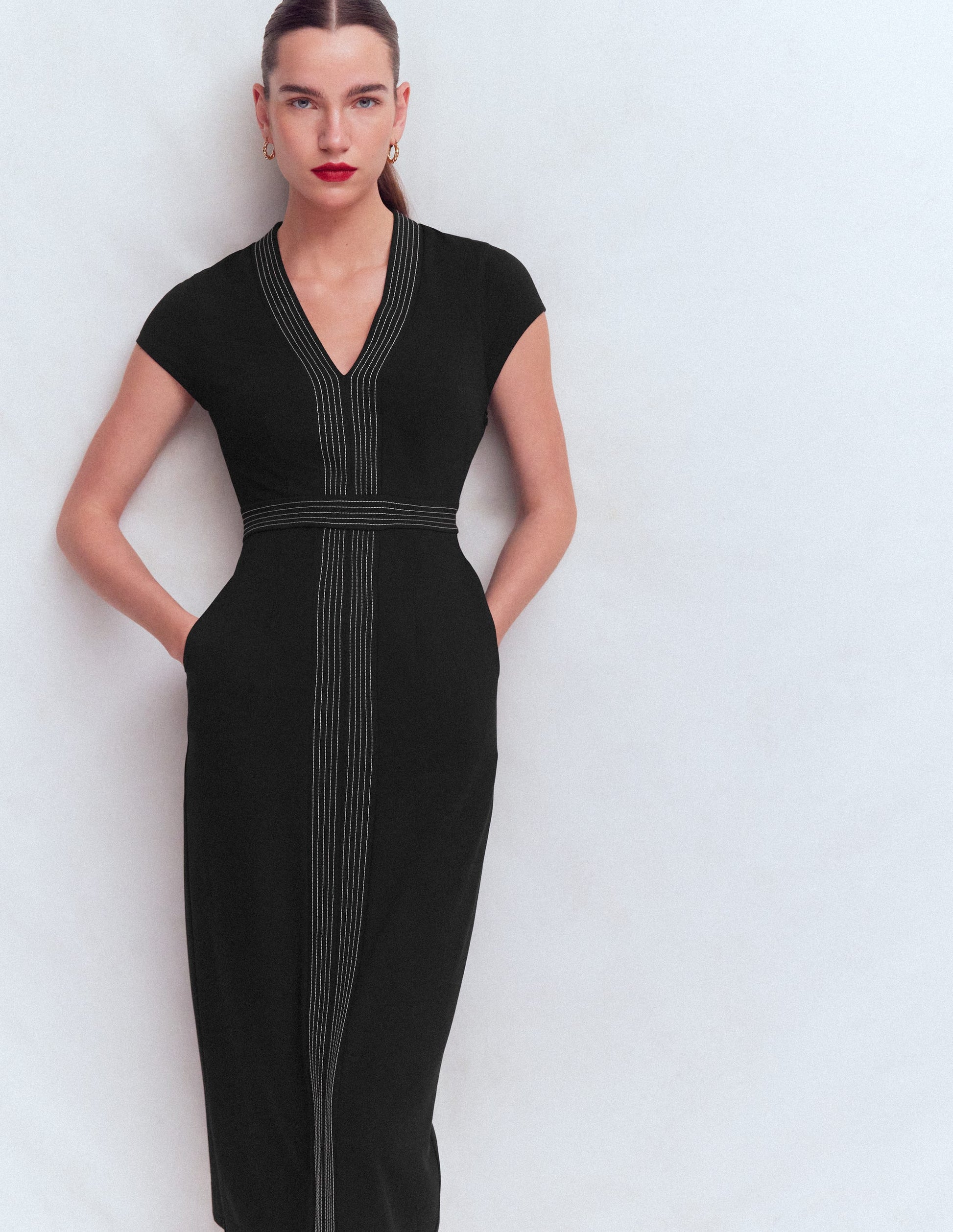 Topstitch Ponte Work Dress-Black-4