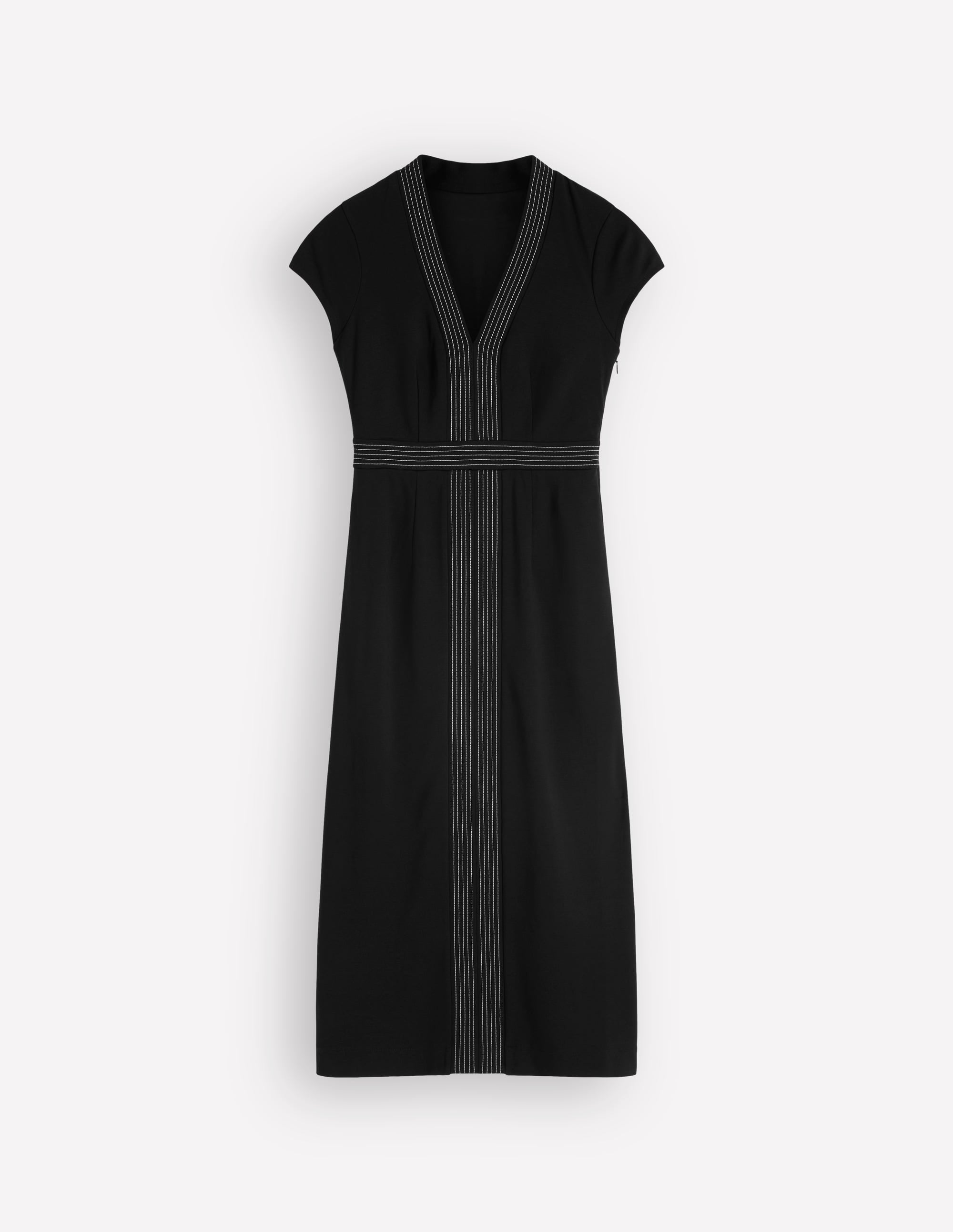 Ponte-Kleid mit V-Ausschnitt und Steppnähten-Schwarz - Image 5
