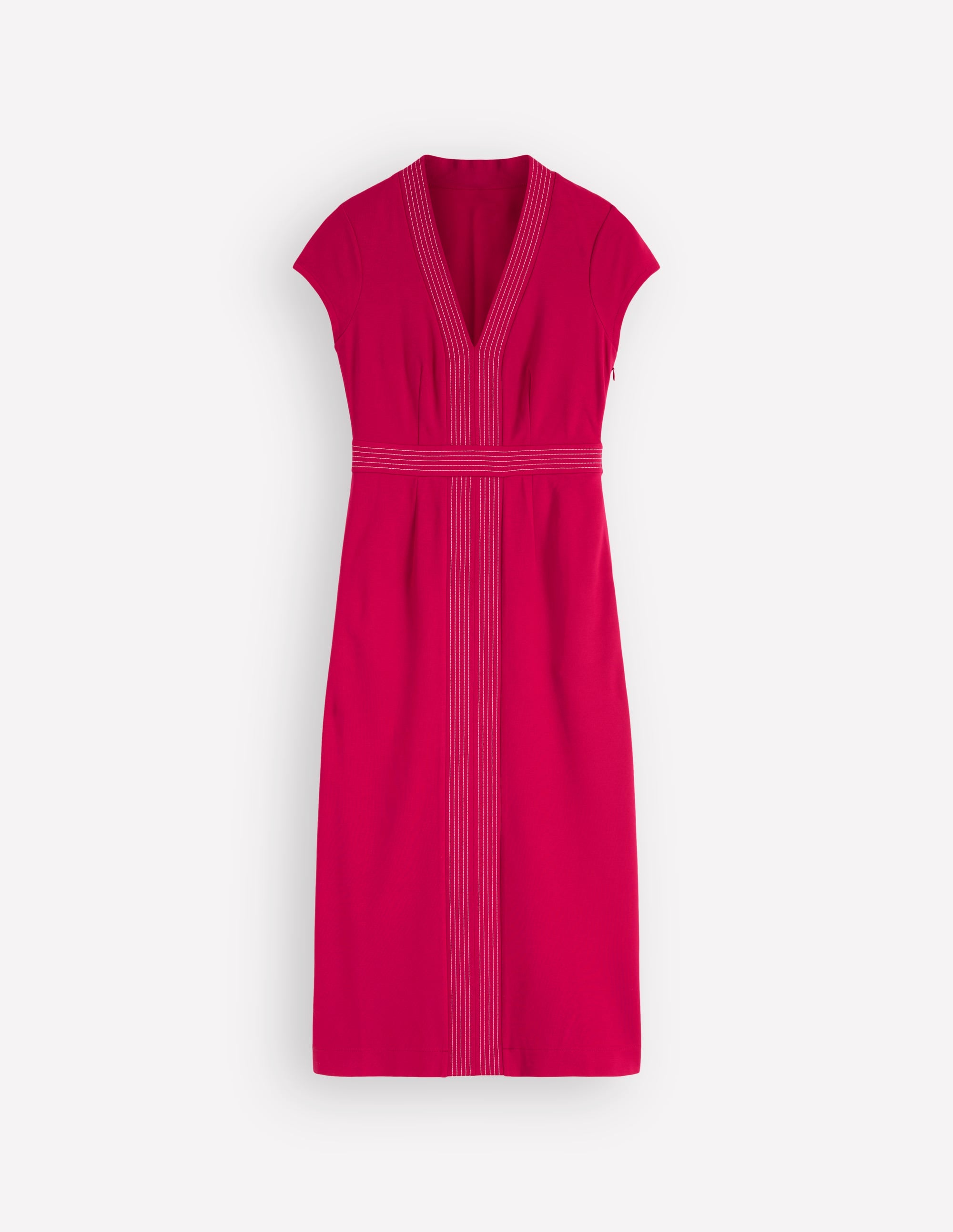 Ponte-Kleid mit V-Ausschnitt und Steppnähten-Granatapfel - Image 5