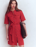 Robe en point de Rome à poches sur le devant-Pourpre