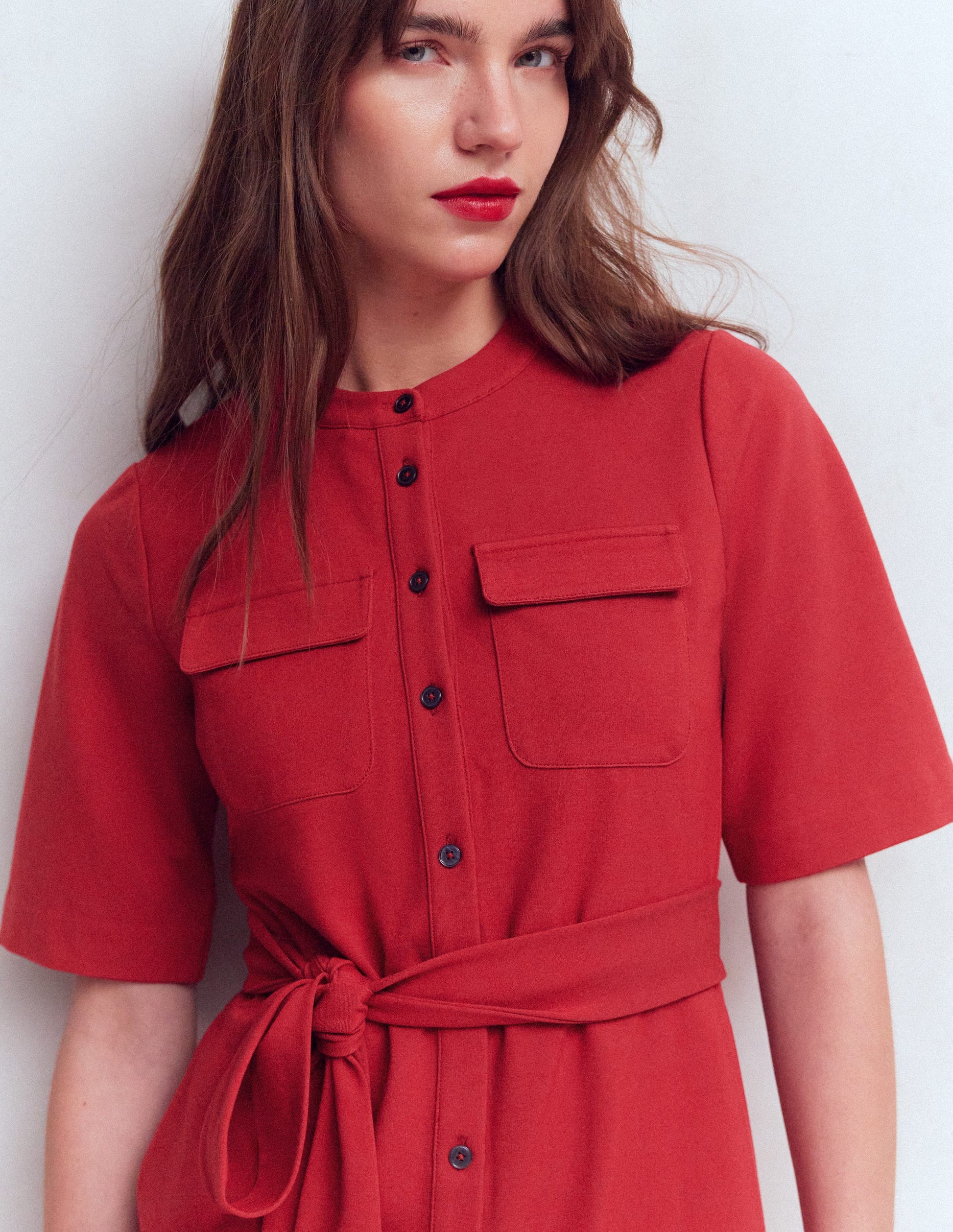 Ponte-Kleid mit Taschen vorn-Purpurrot-2