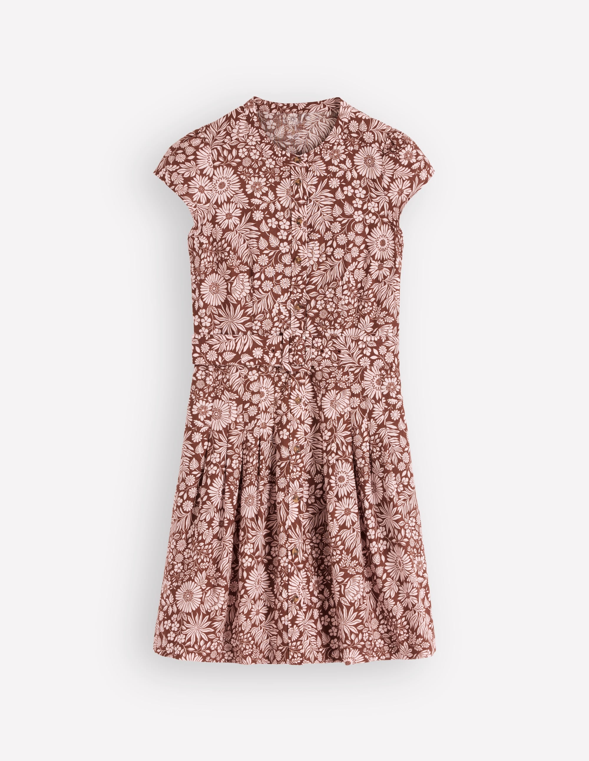 Arabella Kurzes Leinenkleid-Braun Blühendes Blumenbeet - Image 5