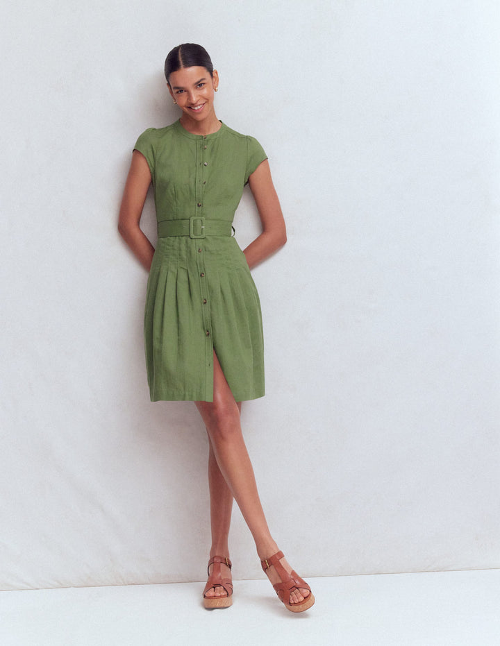 Arabella Kurzes Leinenkleid-Dunkles Teichgrün