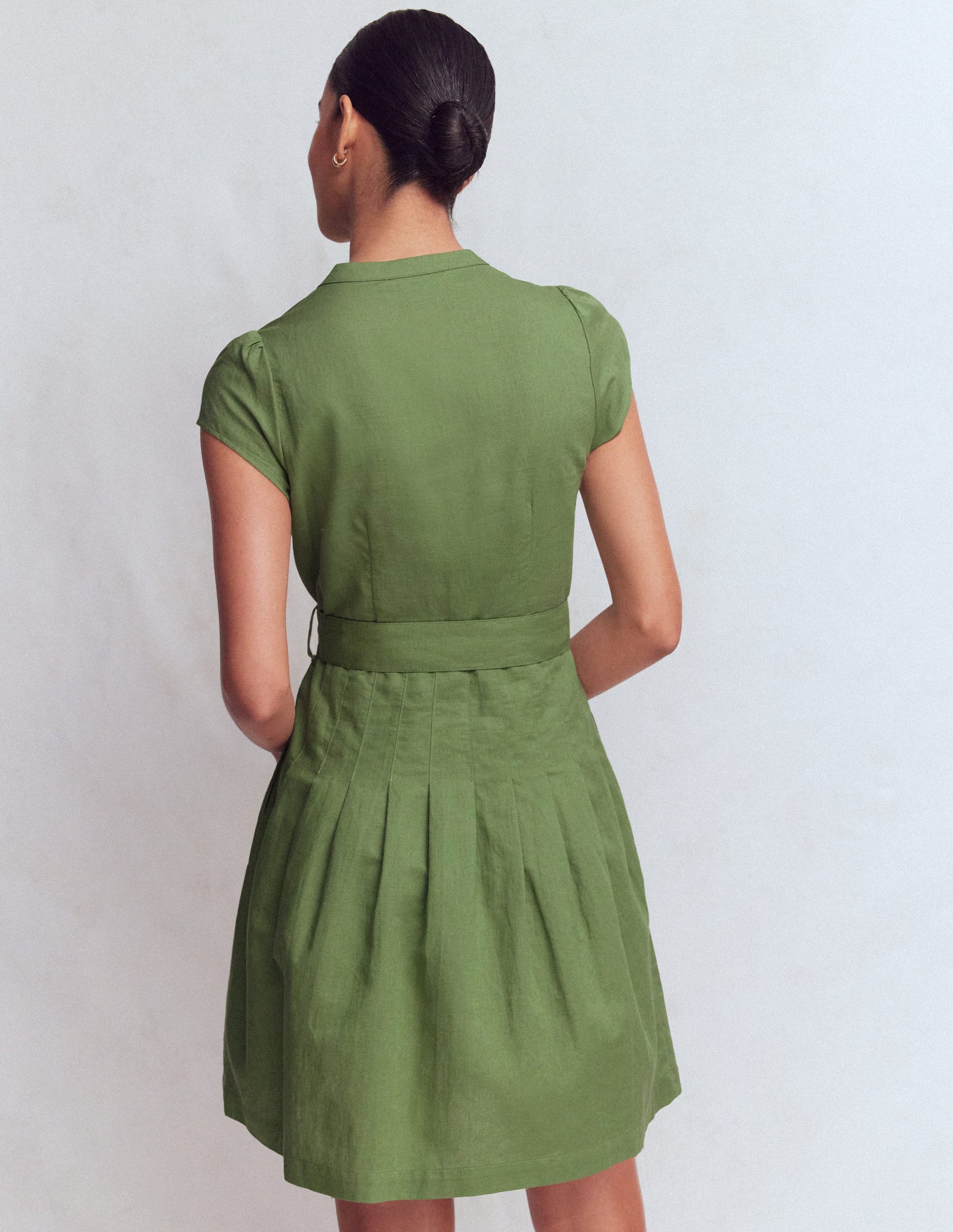 Arabella Short Linen Dress-Safari Green-3
