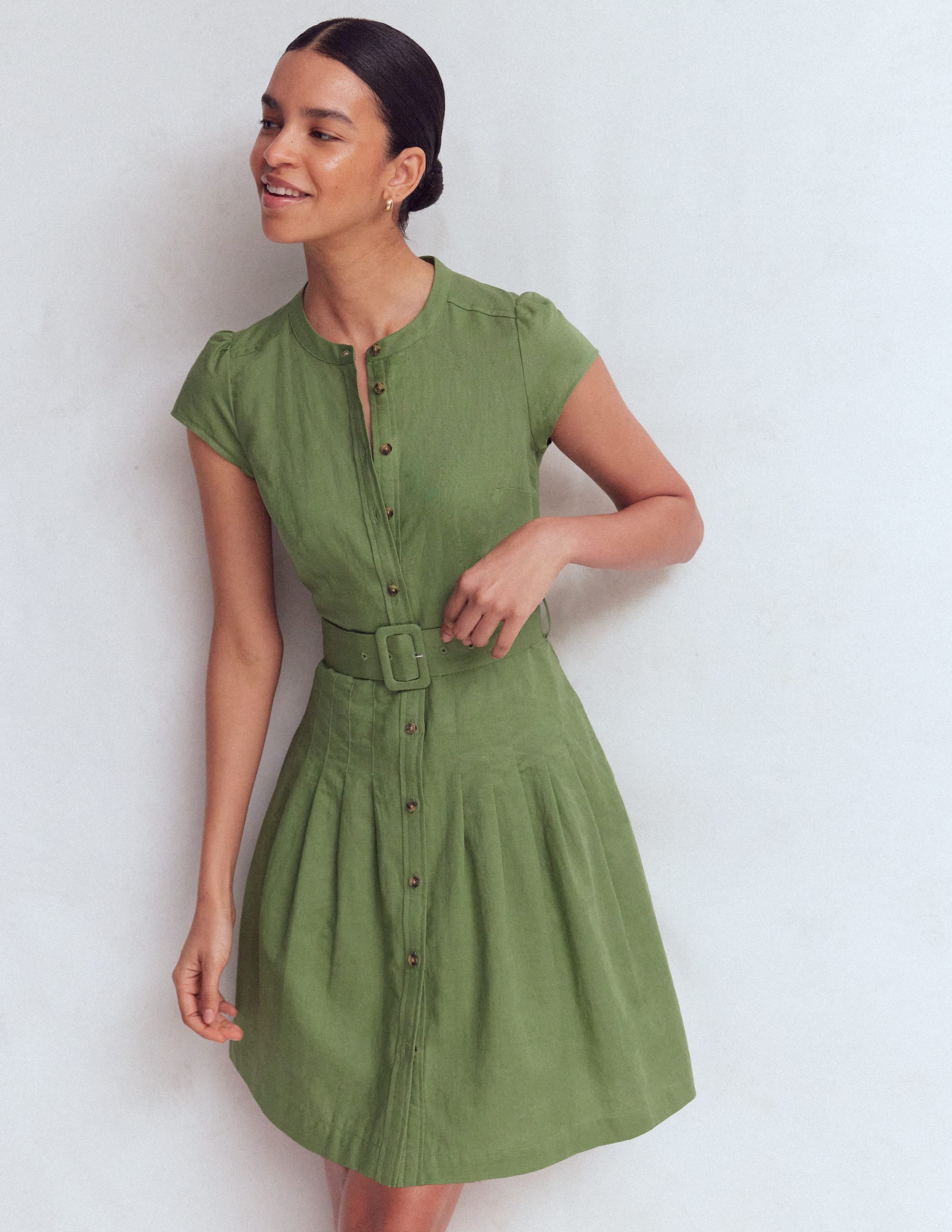 Robe courte Arabella en lin-Vert étang profond - Image 4
