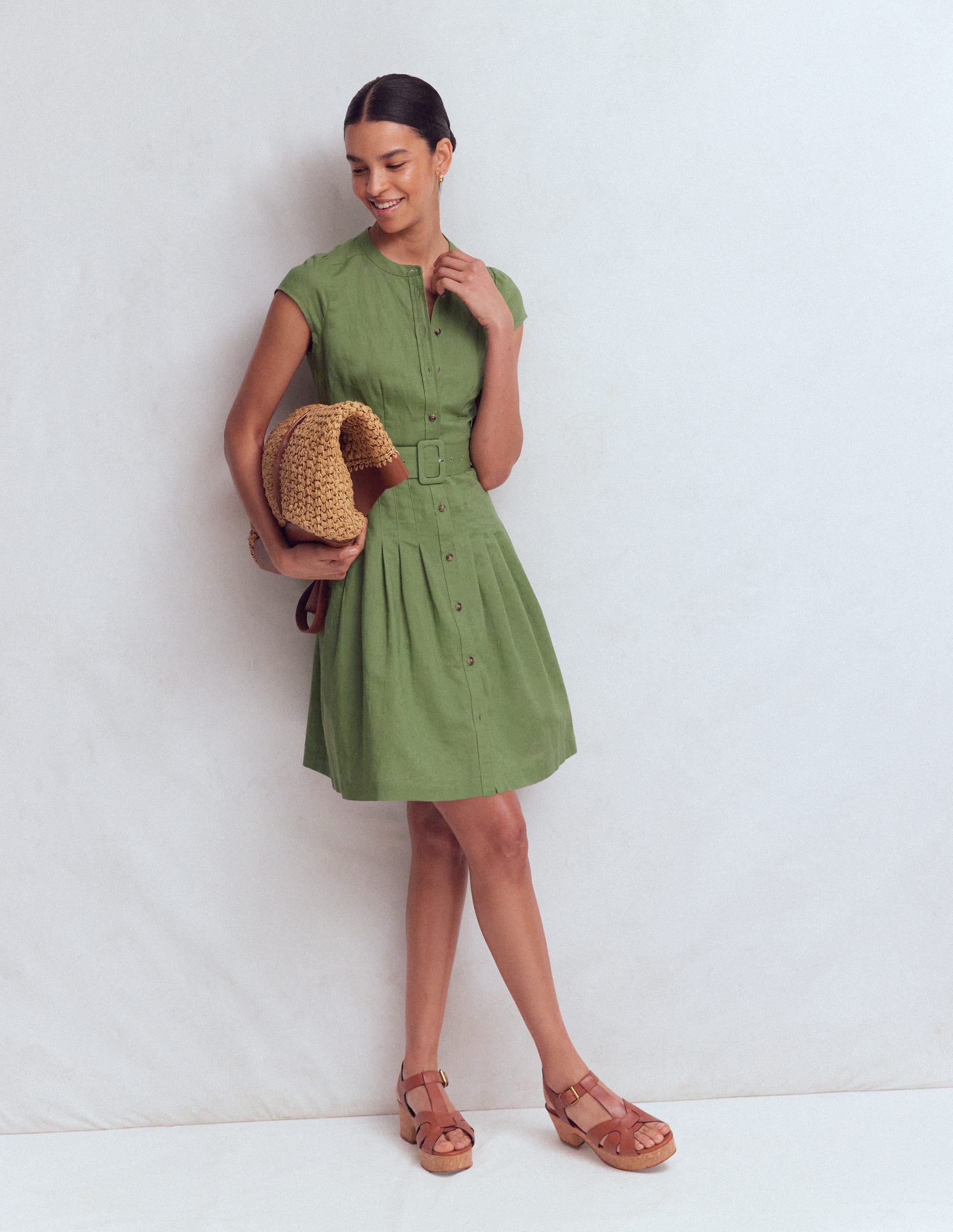 Robe courte Arabella en lin-Vert étang profond - Image 6
